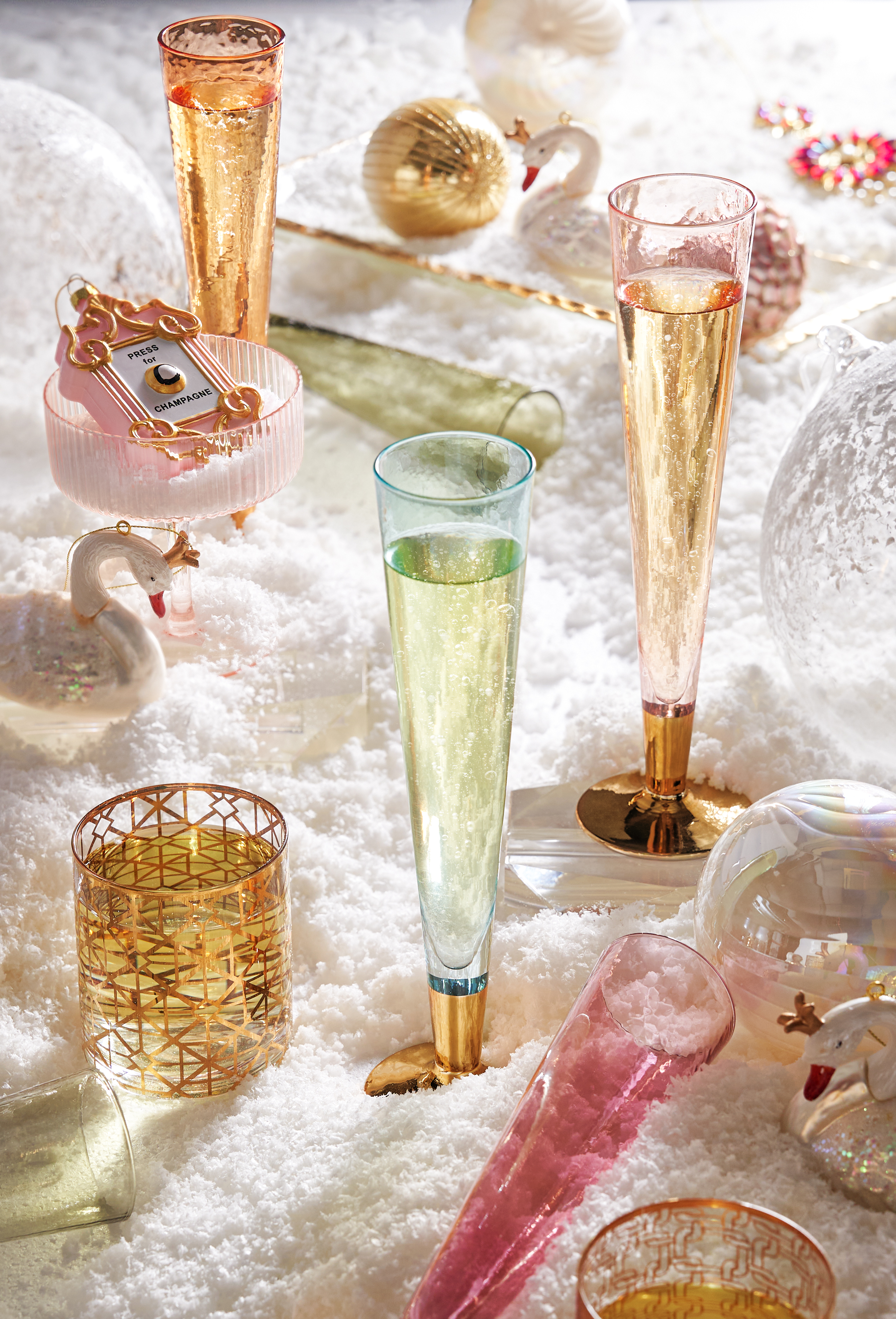 Glitter Stripe Ornament Blush - Set of 4