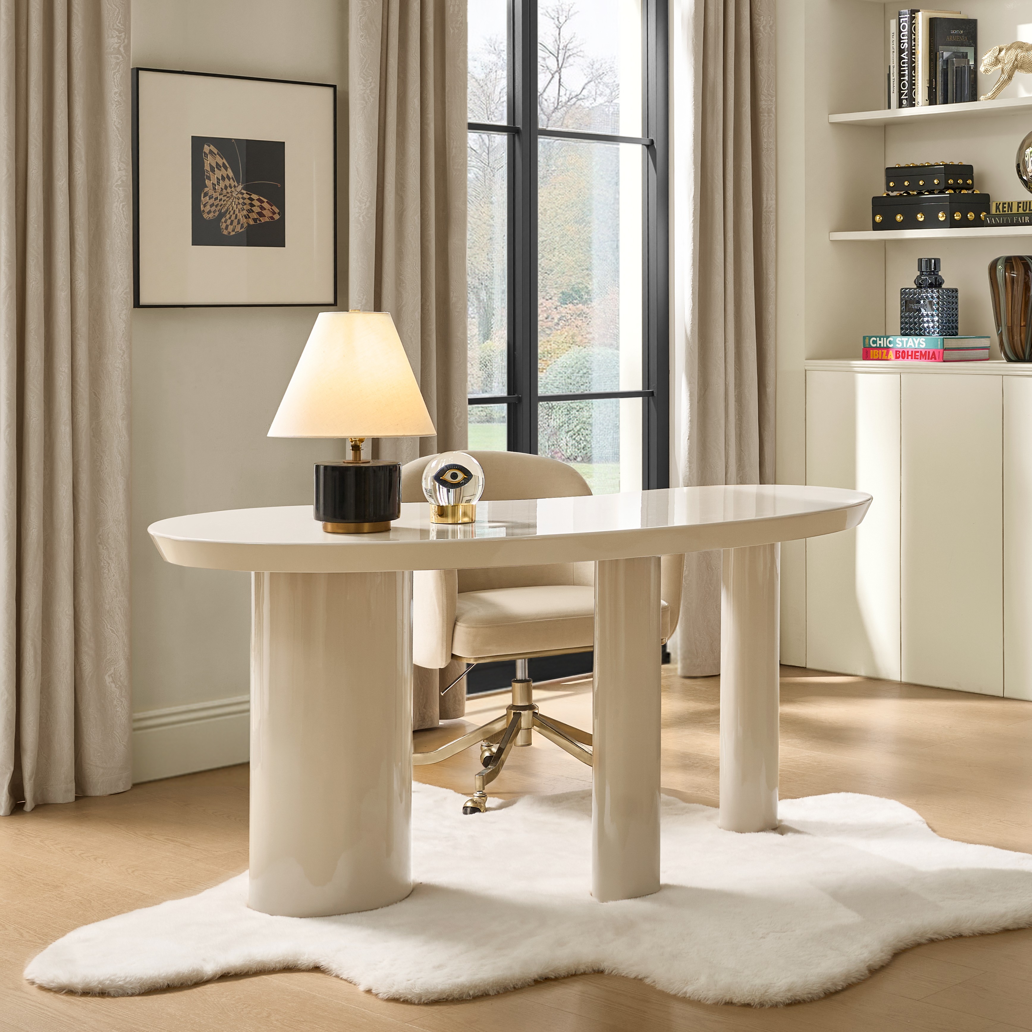 Nia Lacquered Desk (62") - Turtle Dove