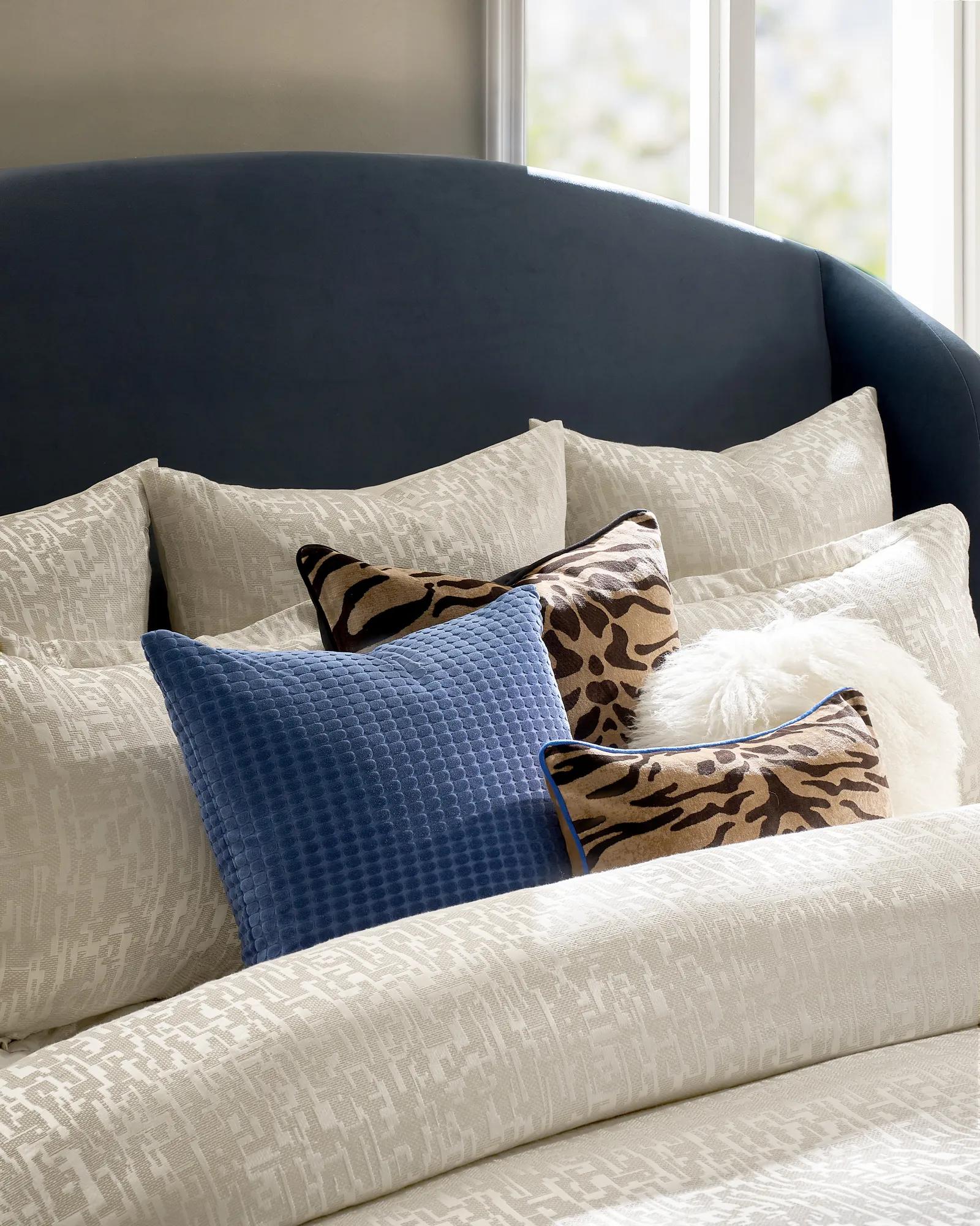 Bronze Tiger Pillow 22" - Blue Piping