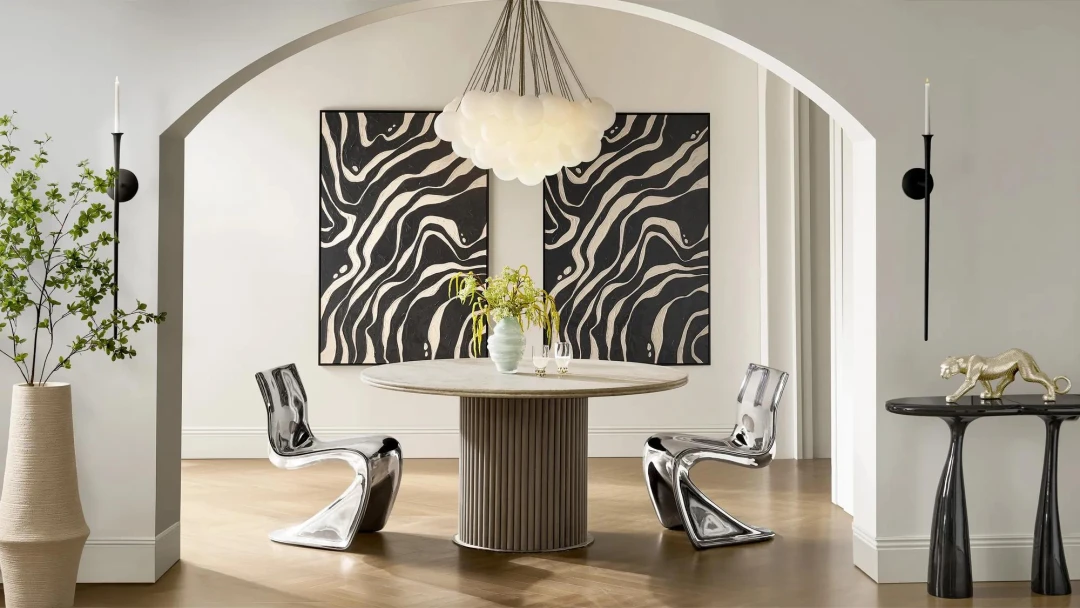 Comparison of round vs rectangular dining tables in a modern luxury dining room