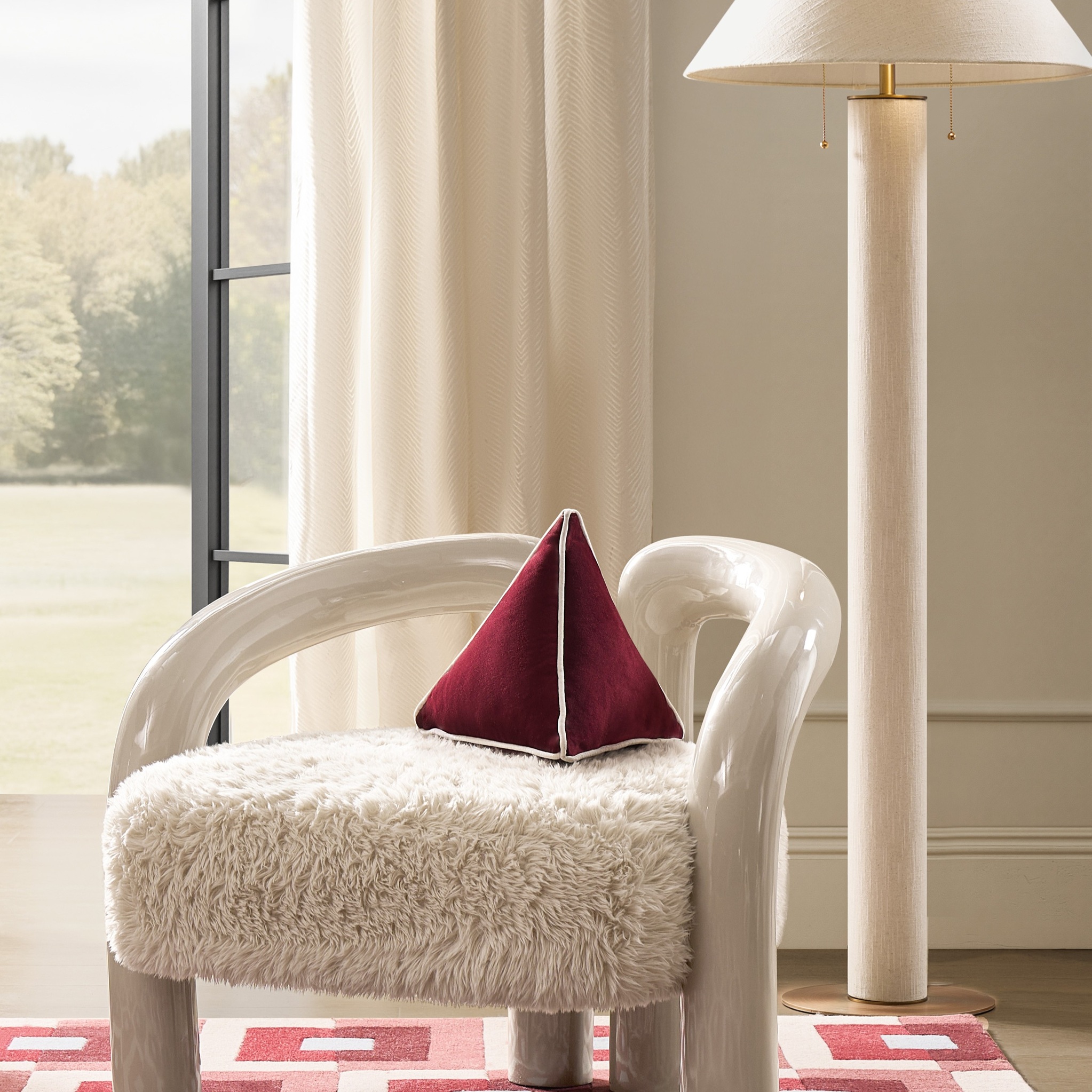 Trist Velvet Triangle Pillow 13" - Deep Red/White