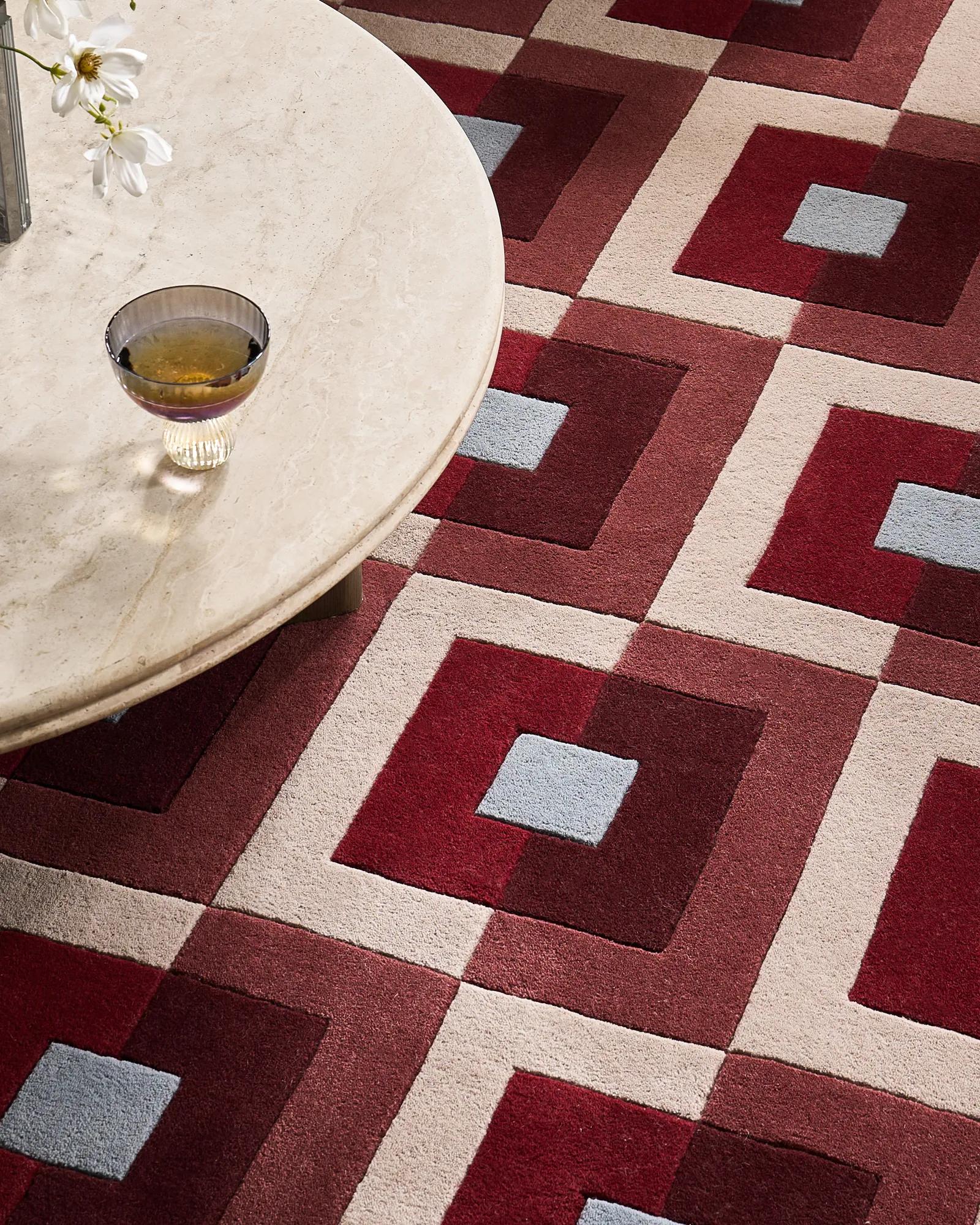Geo Pop Wool Rug - Oxblood Red/Airy Blue