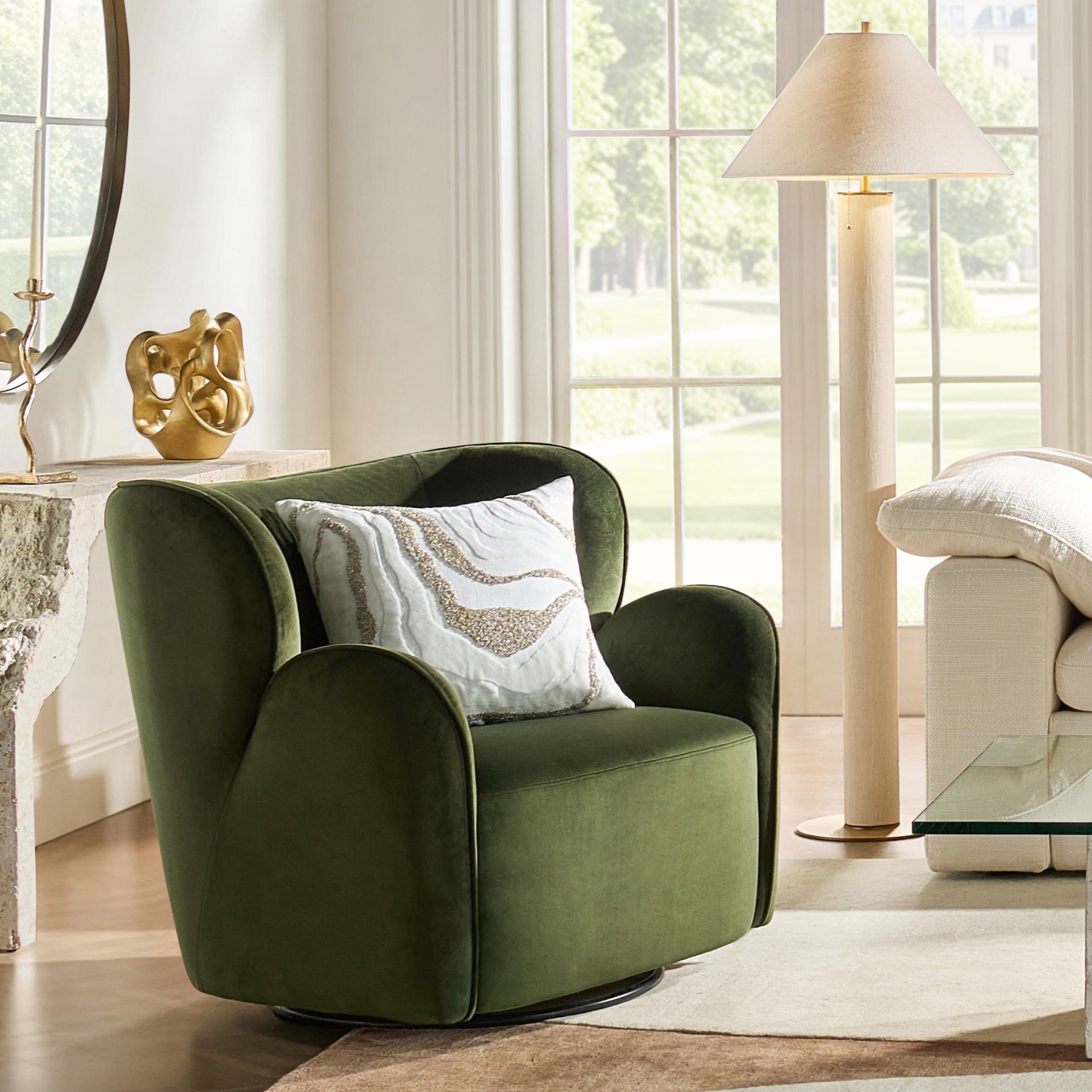 Ceres Jade Green Velvet Swivel Accent Chair | Z Gallerie