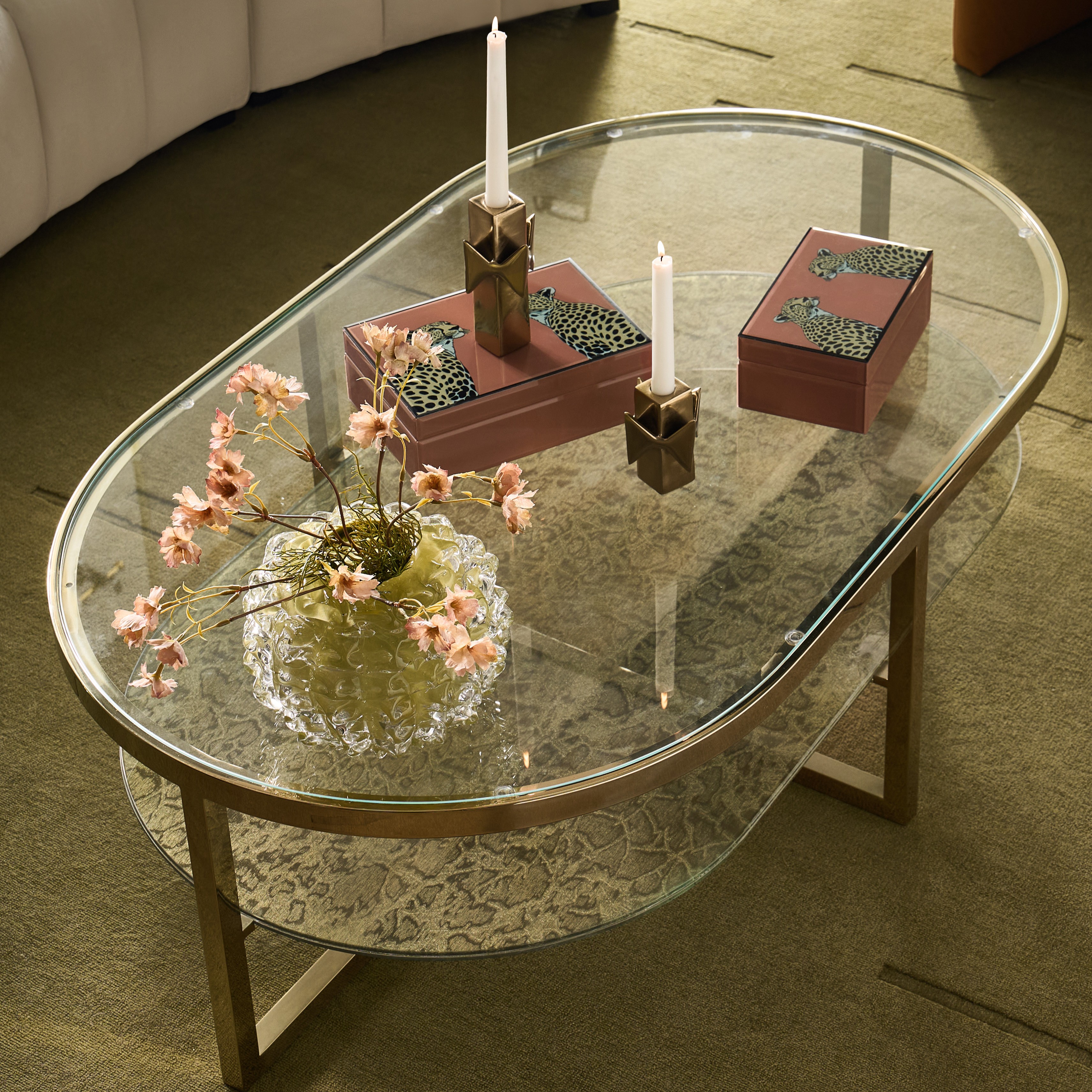 Duality Oval Coffee Table (47") - Soft Gold