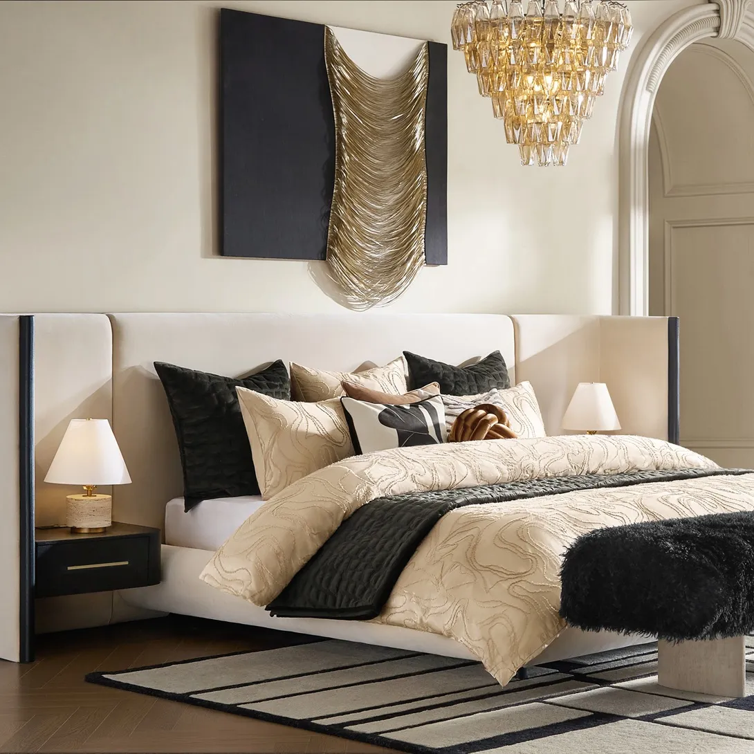 Sierra Roasted Pecan Velvet Upholstered King Platform Bed