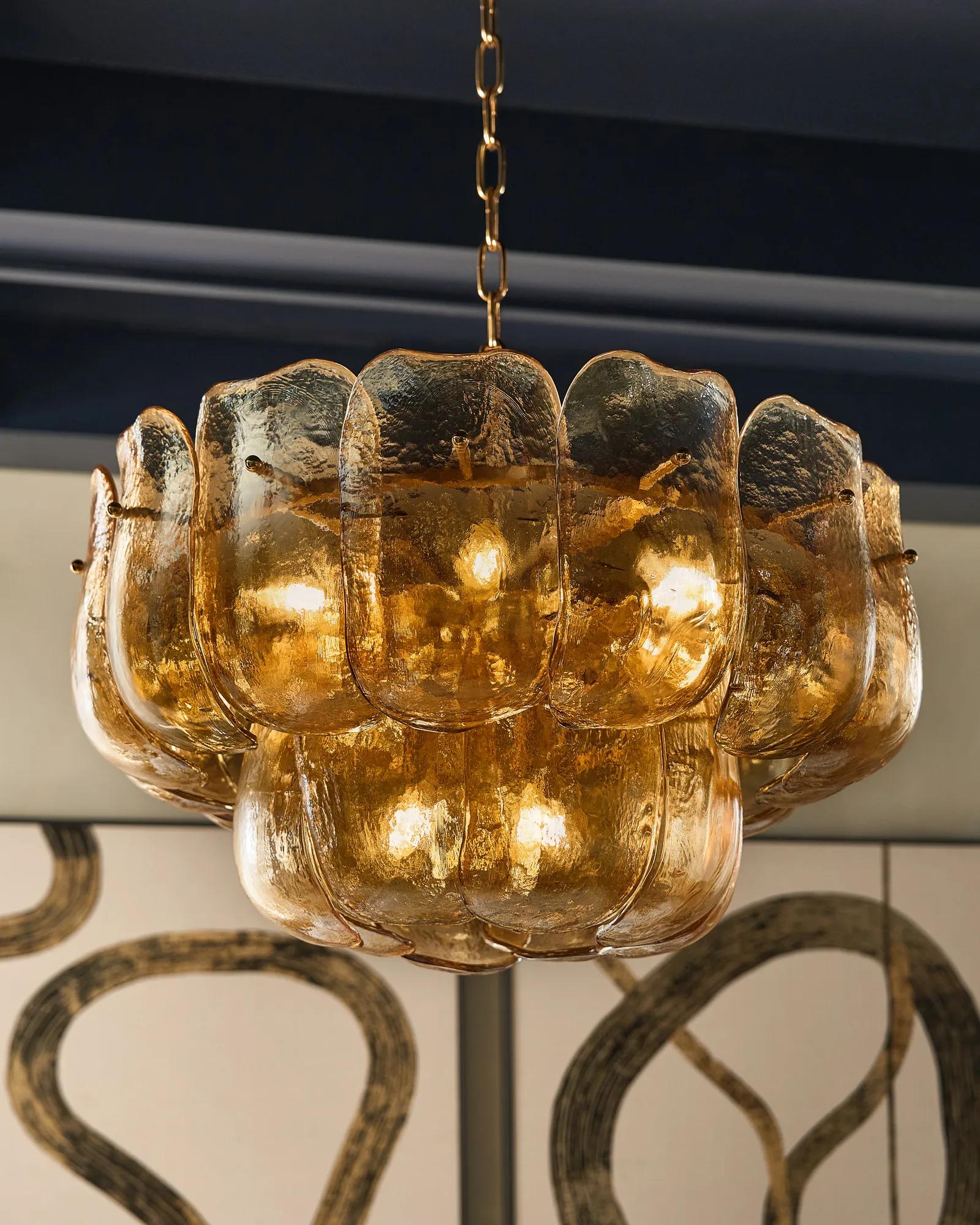 Amber Grass Chandelier 5灯 Ember Glow Amber Textured Glass Chandelier 24