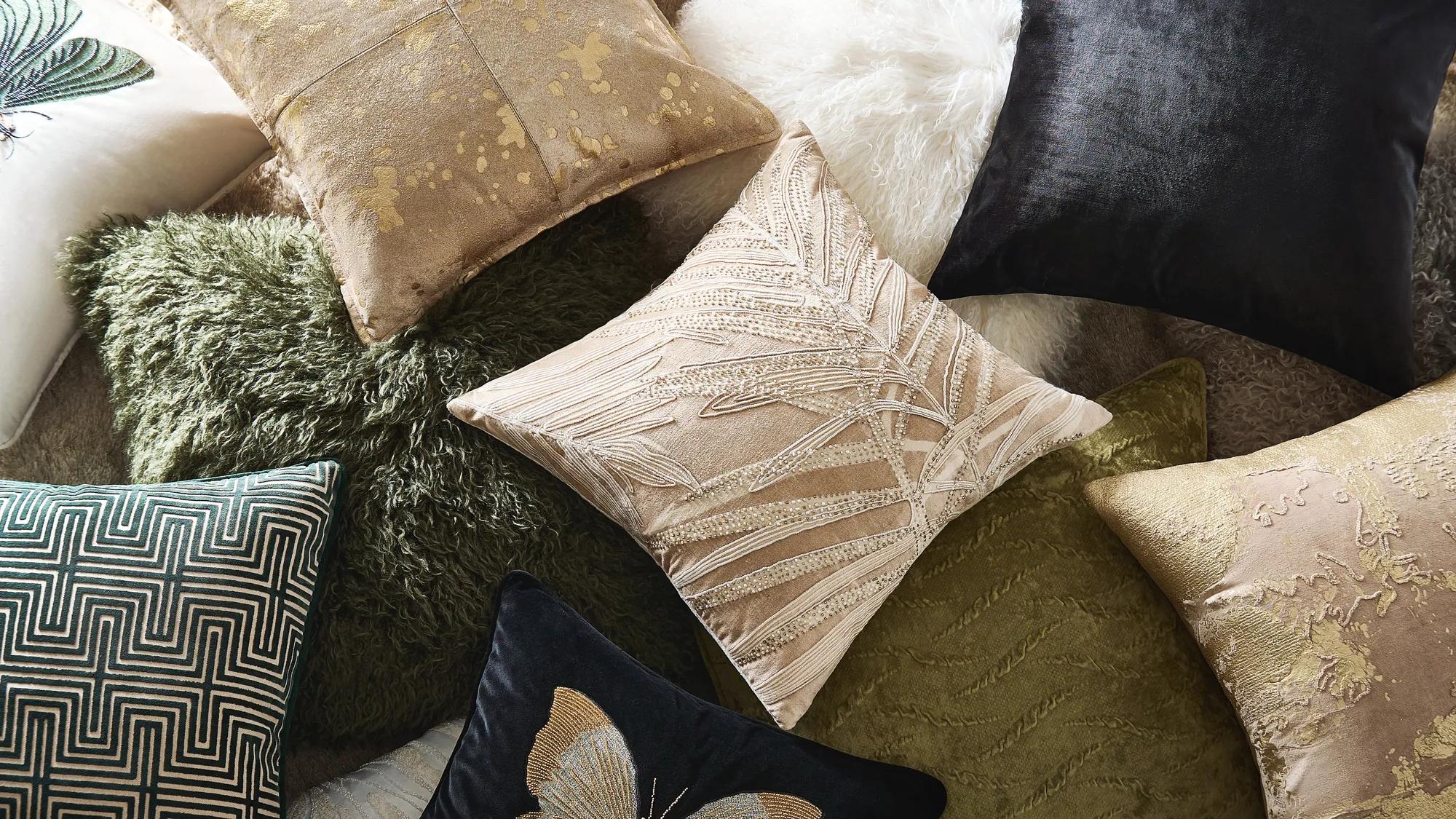 Frond Embroidered Bead Pillow 20" - Soft Nude