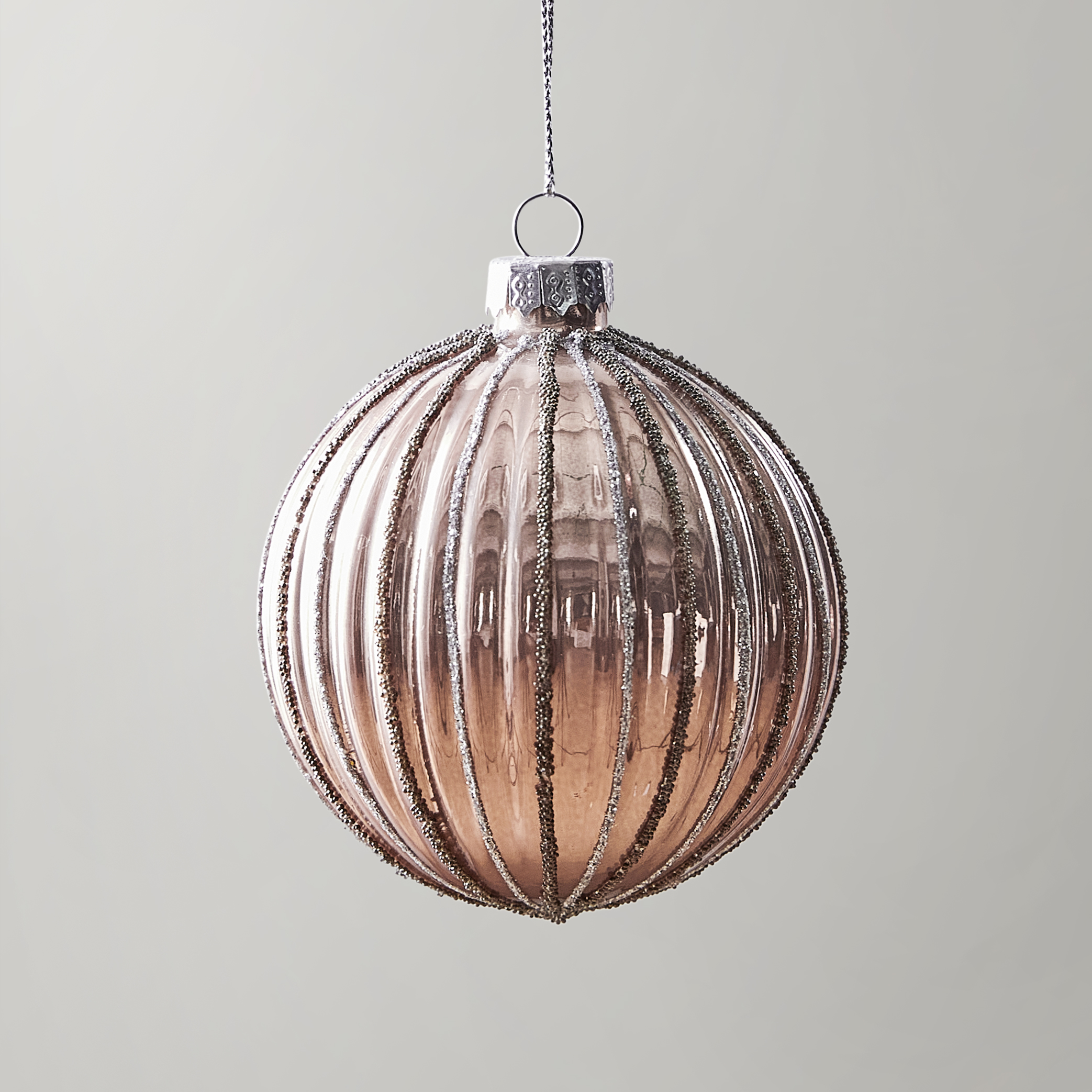 Glitter Stripe Ornament Blush - Set of 4