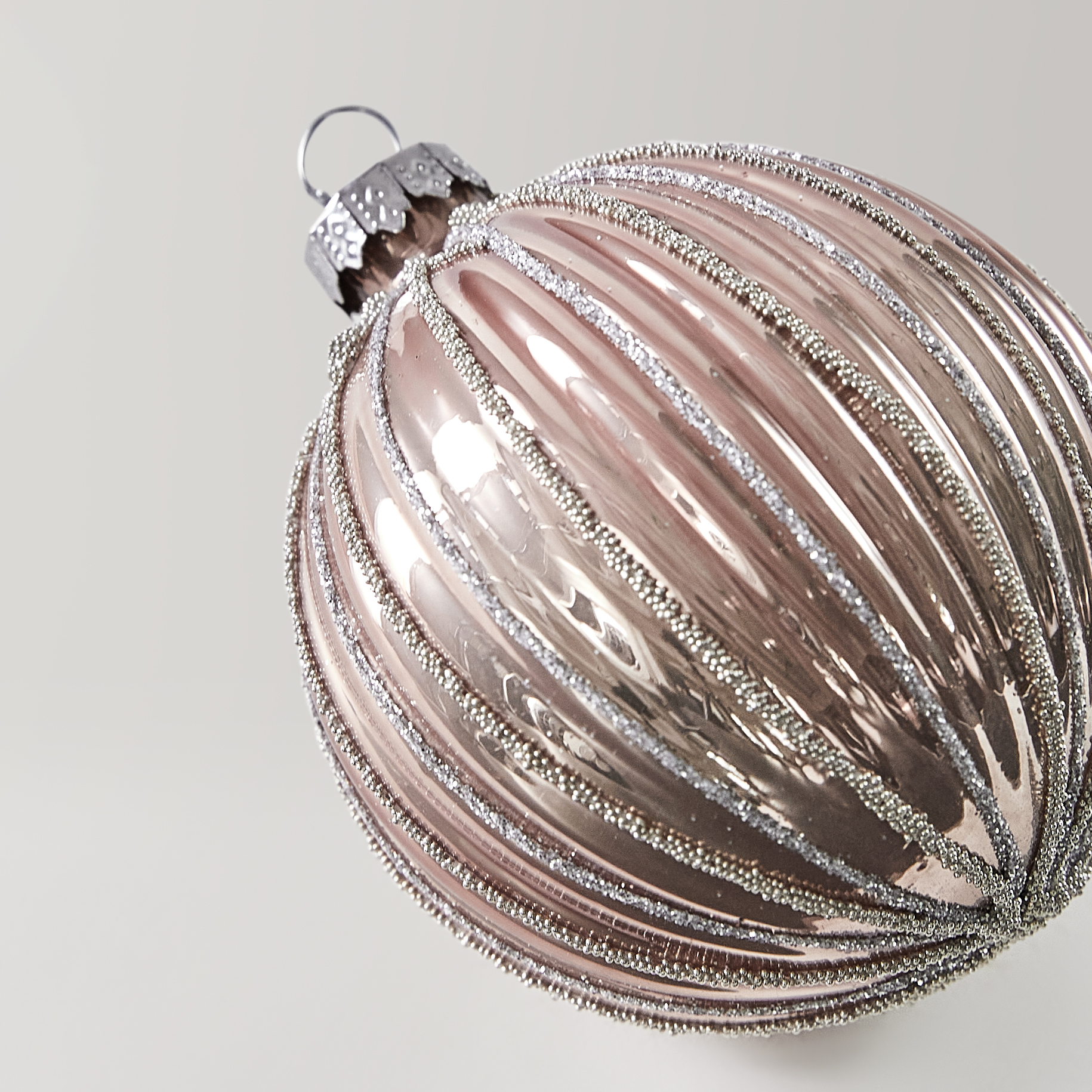 Glitter Stripe Ornament Blush - Set of 4