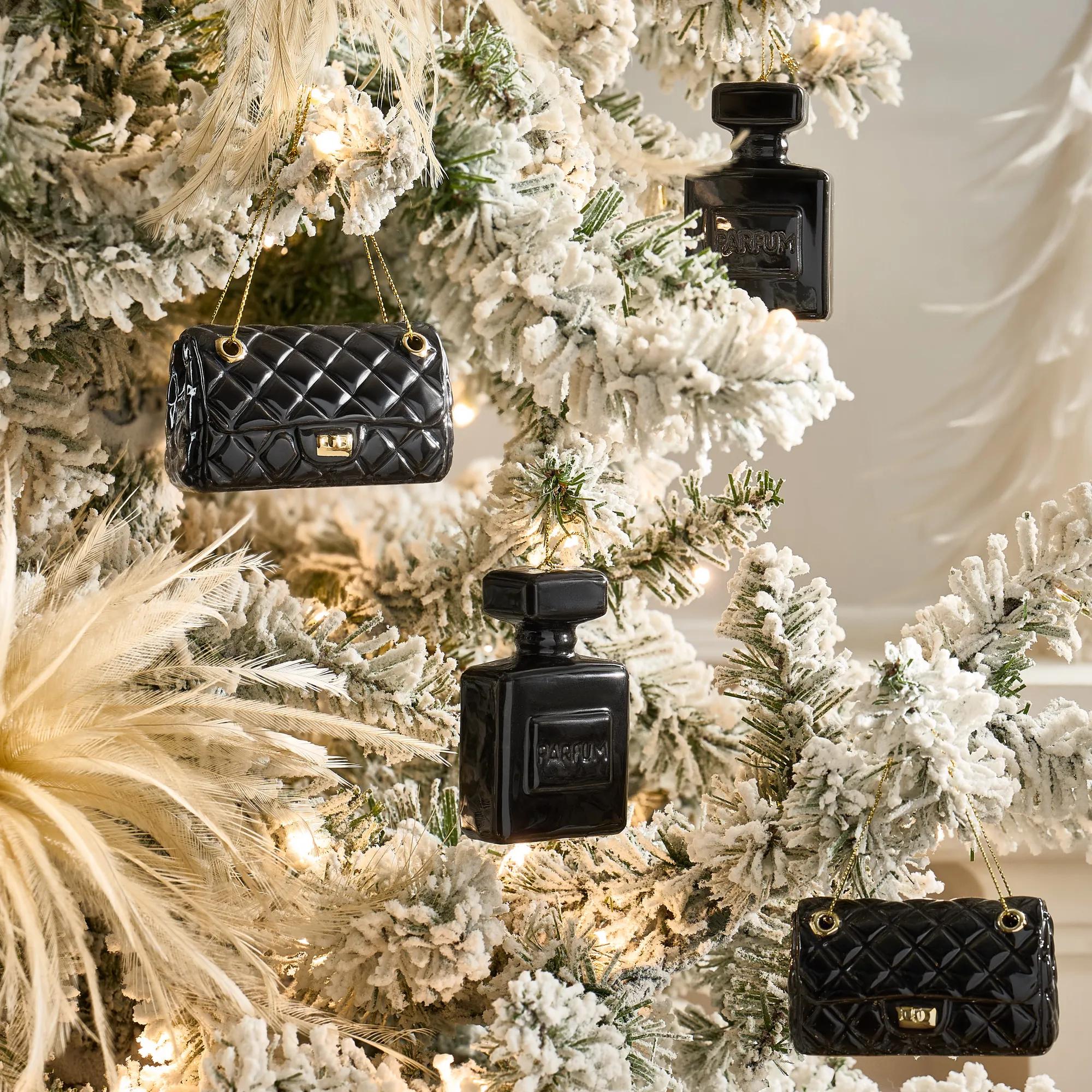 Parfum Bottle & Handbag Ornaments Glossy Black - Set of 4