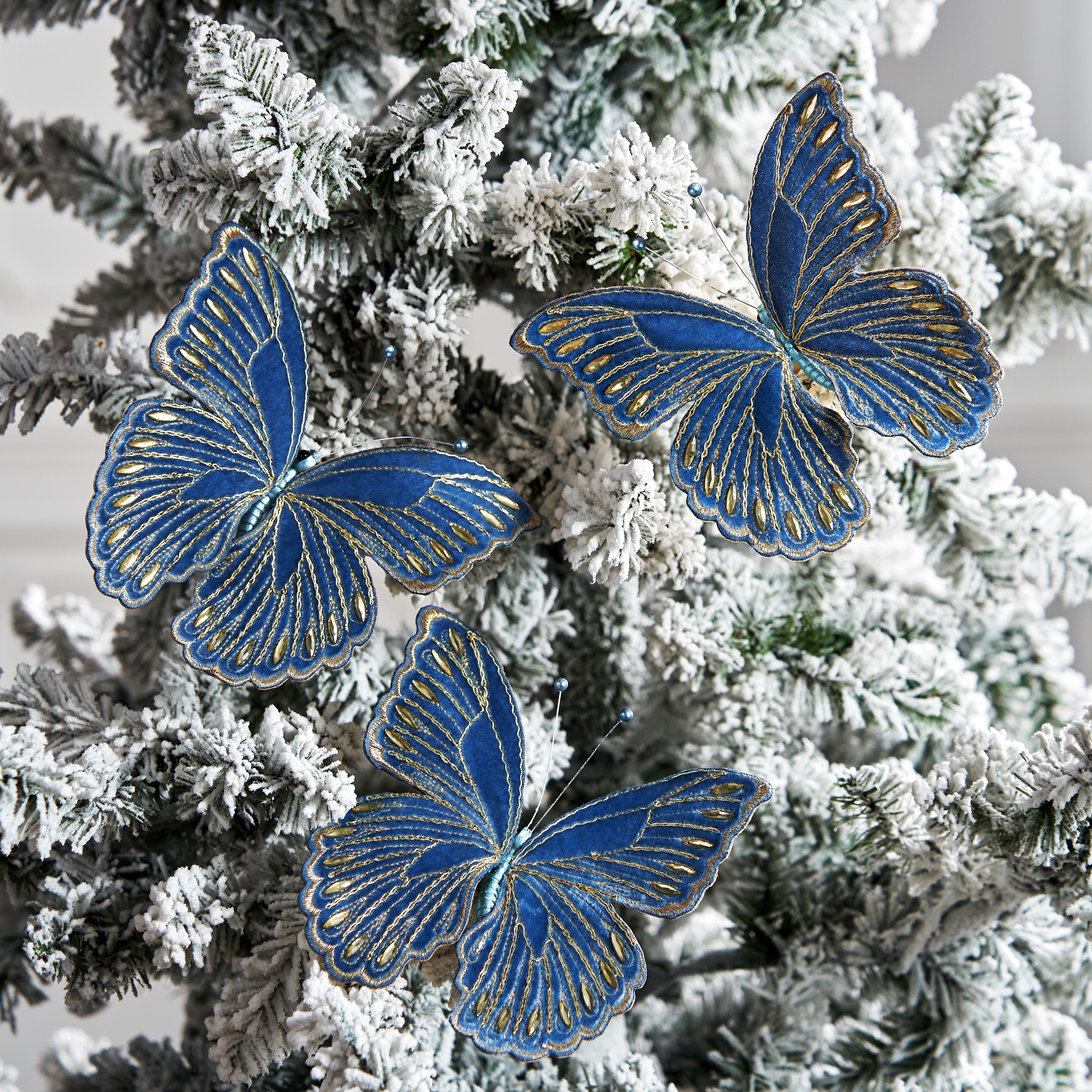 Jeweled Butterfly Clip Blue - Set of 3