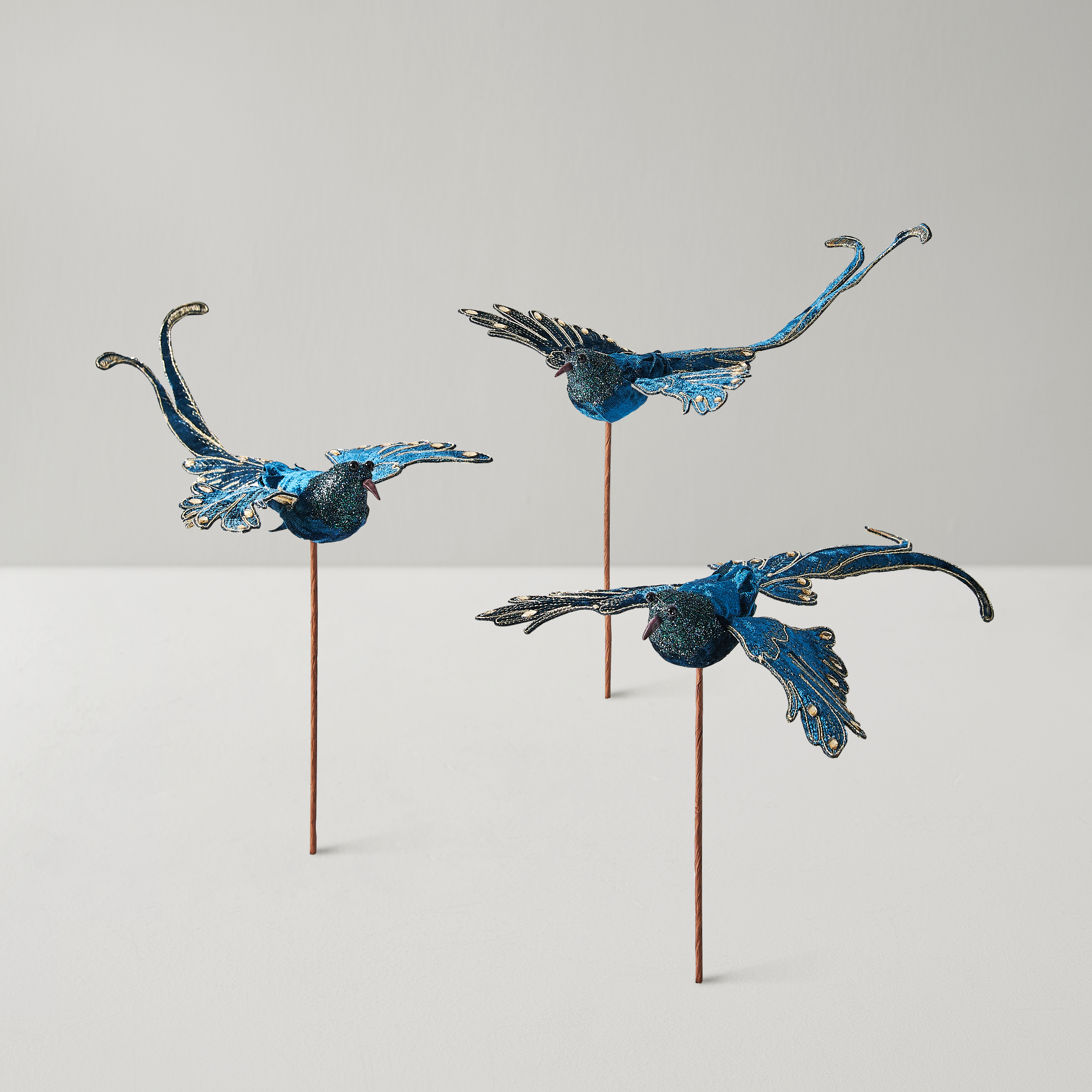 Glittered Bird Tree Pick - Set of 3