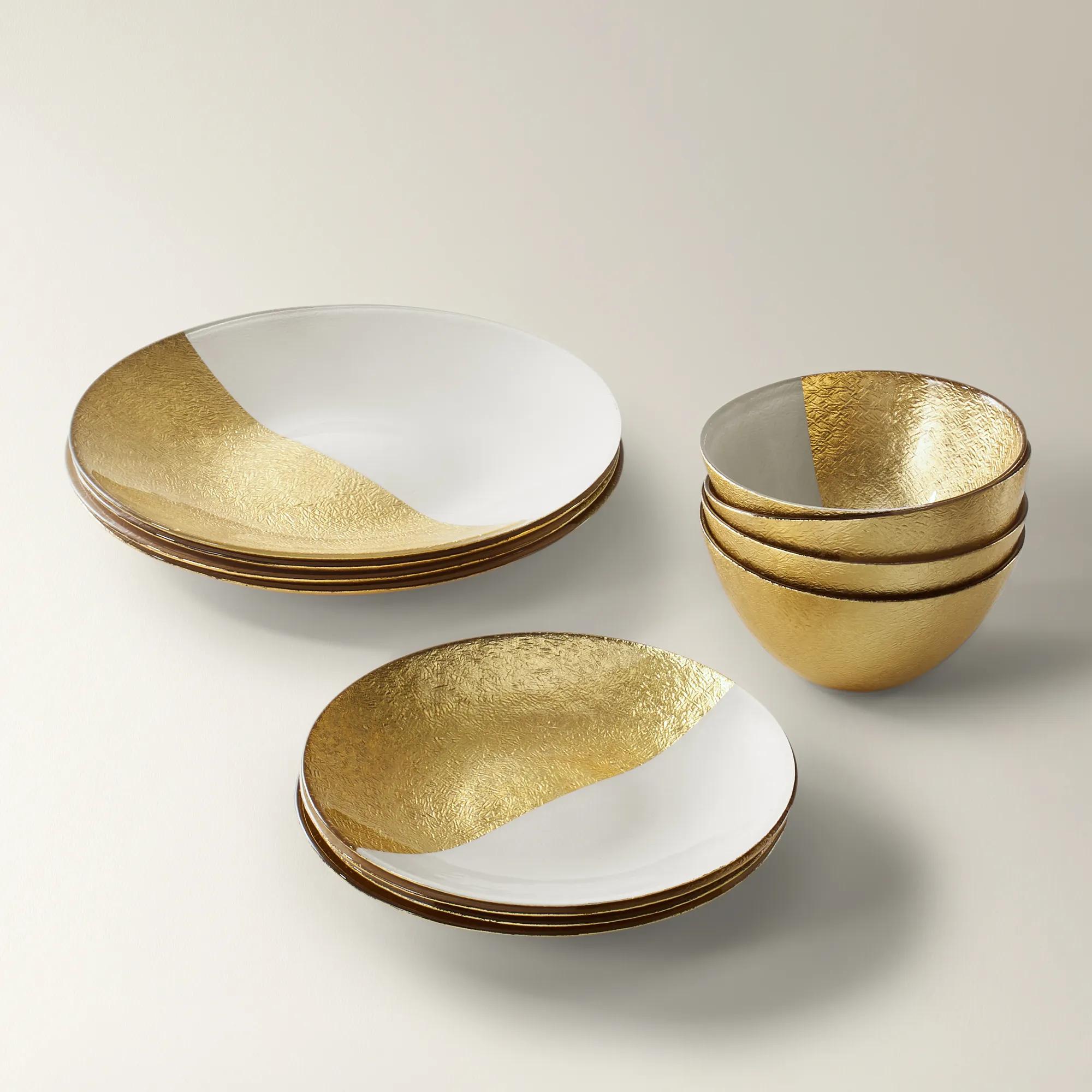 Gemini Dinnerware Sets - White and Gold