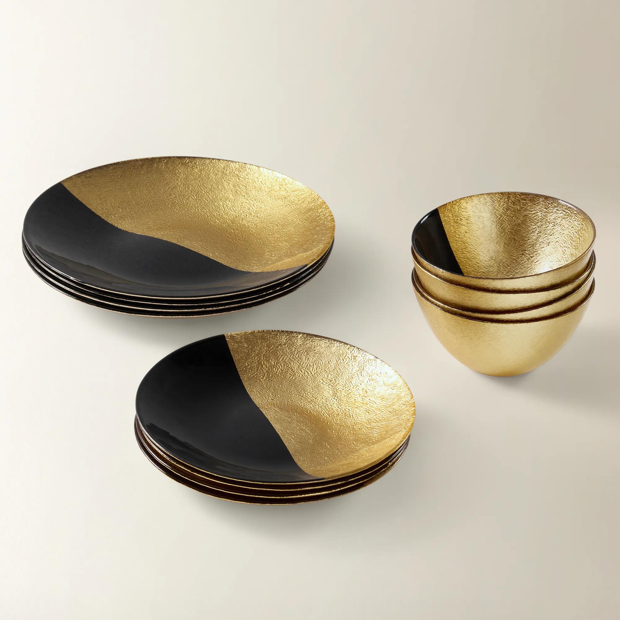 Gemini Dinnerware Sets - Black and Gold
