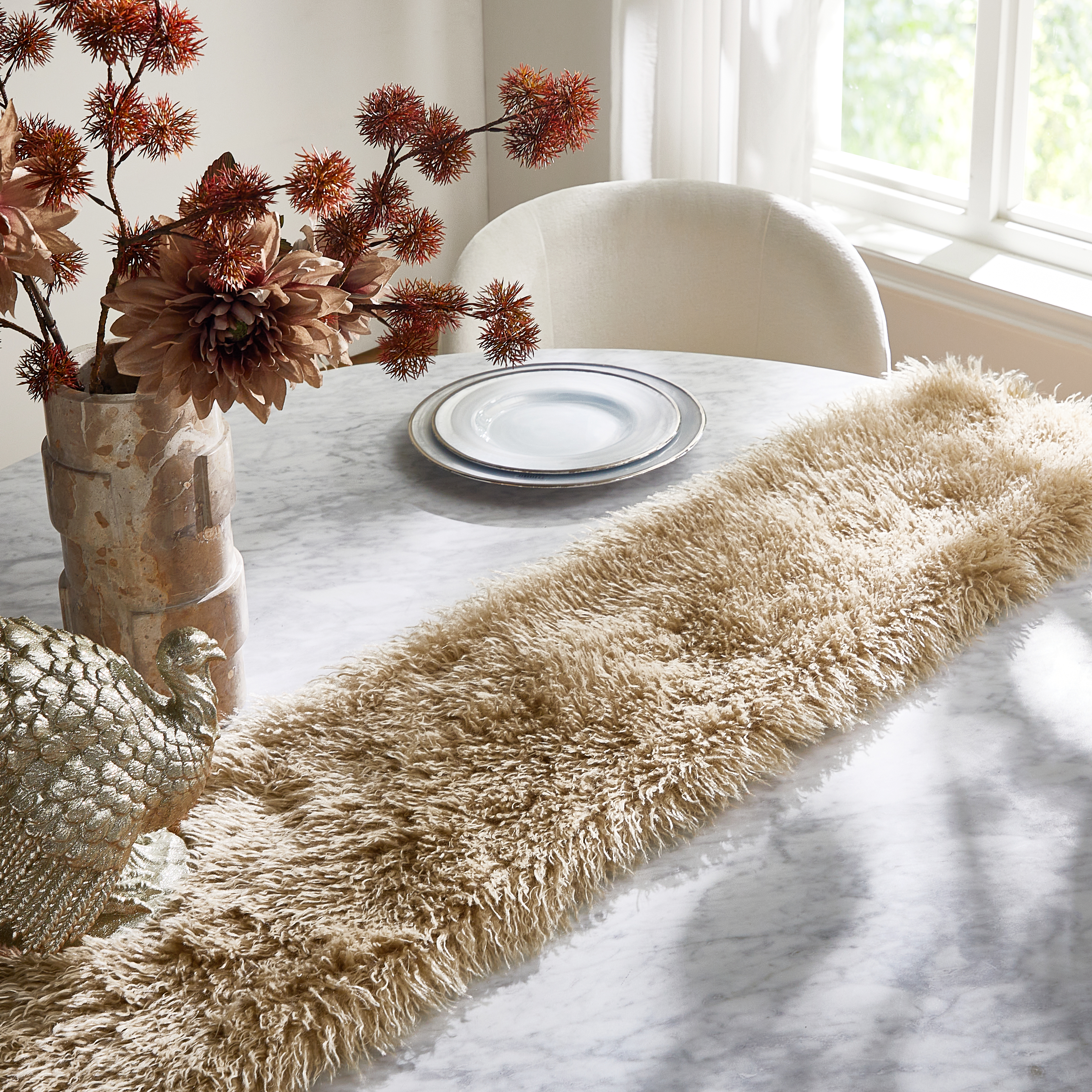 Micah Faux Mongolian Runner 108" - Beige