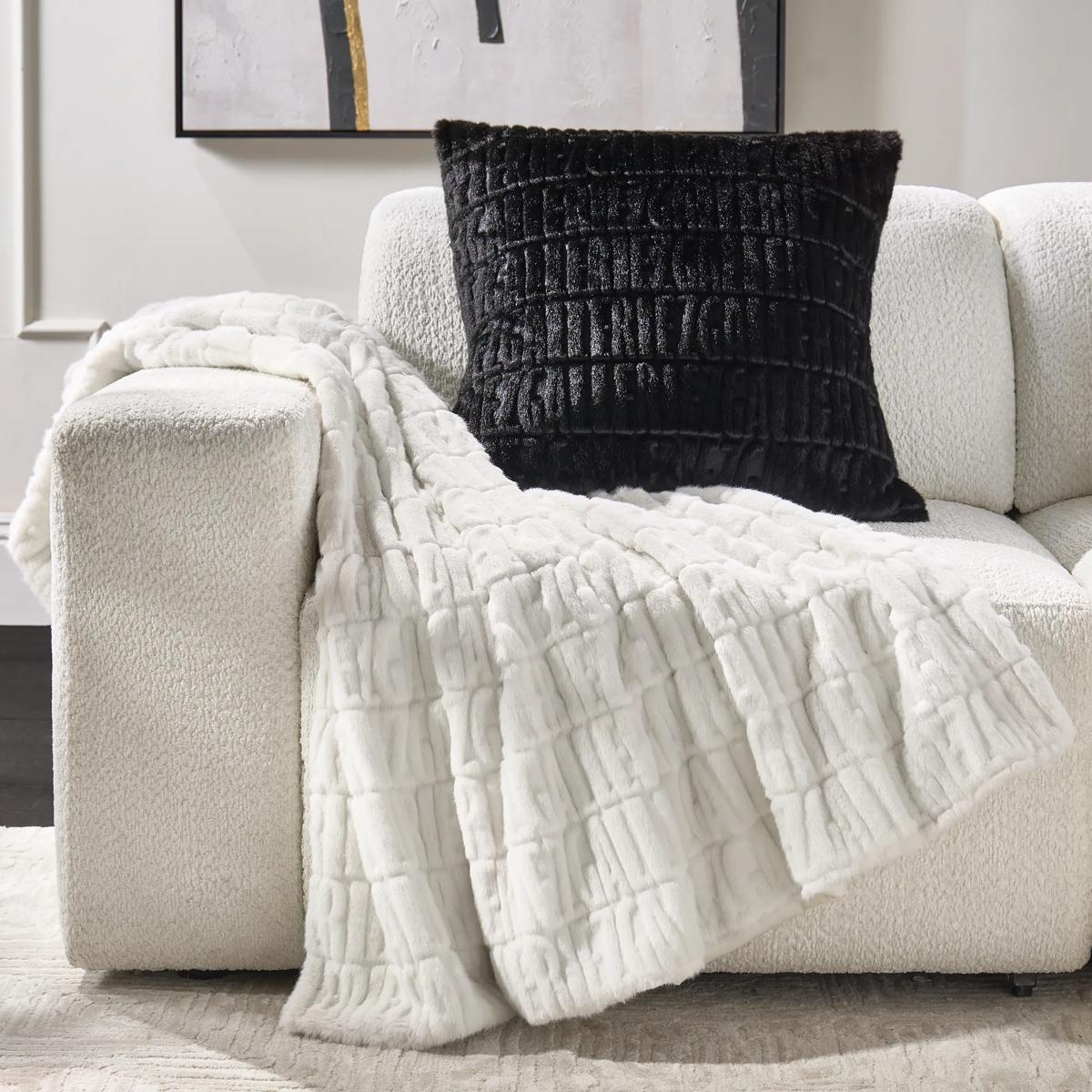 Z Carved Faux Fur Throw 50" x 60" - Ivory