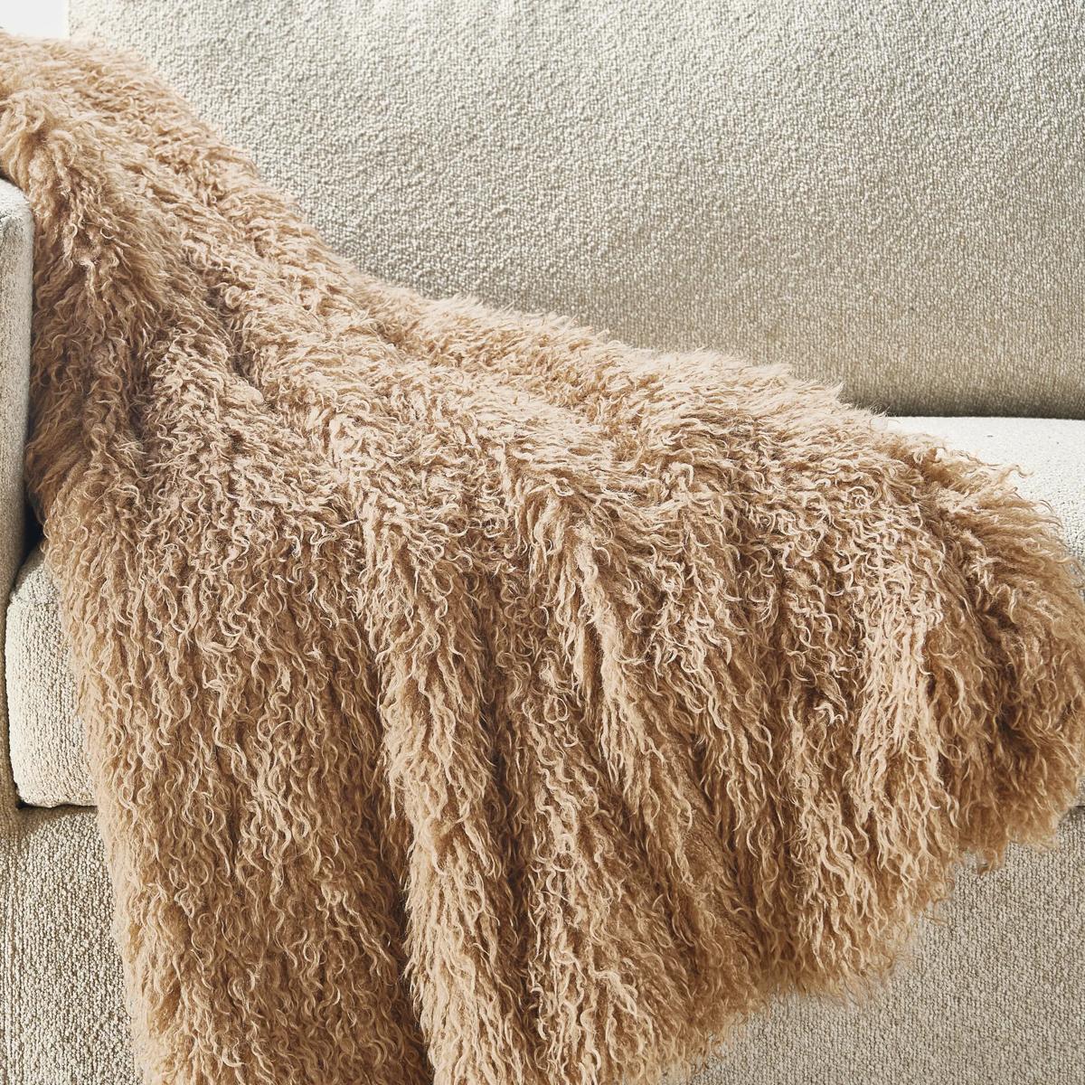 Micah Faux Mongolian Throw 50" x 60" - Beige