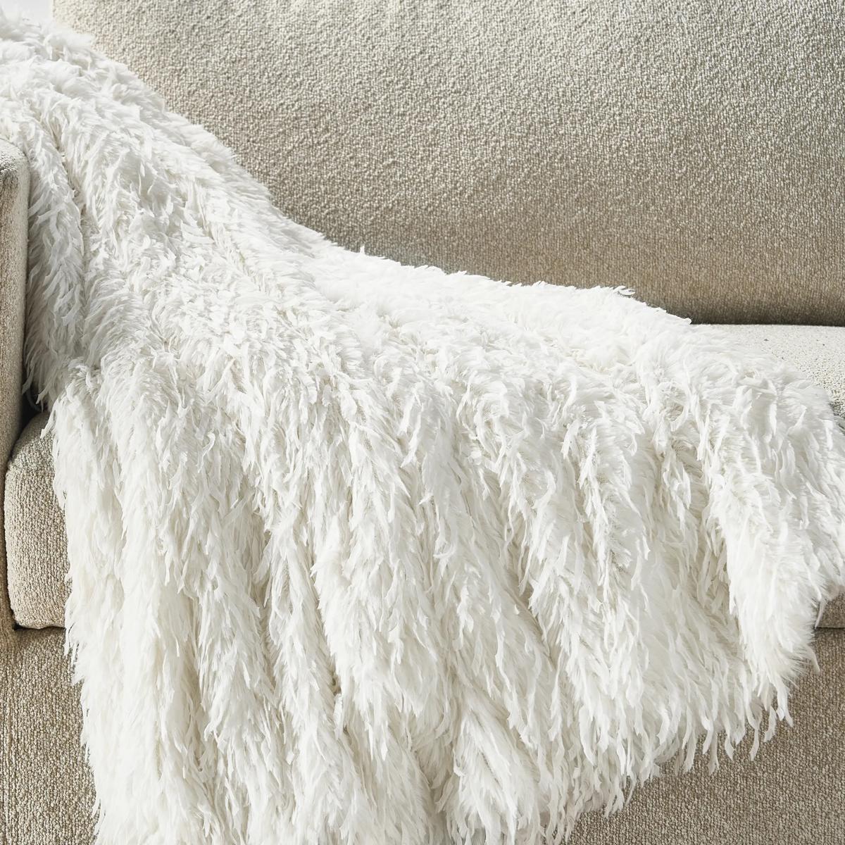 Pluma Faux Feather Throw 50" x 60" - White