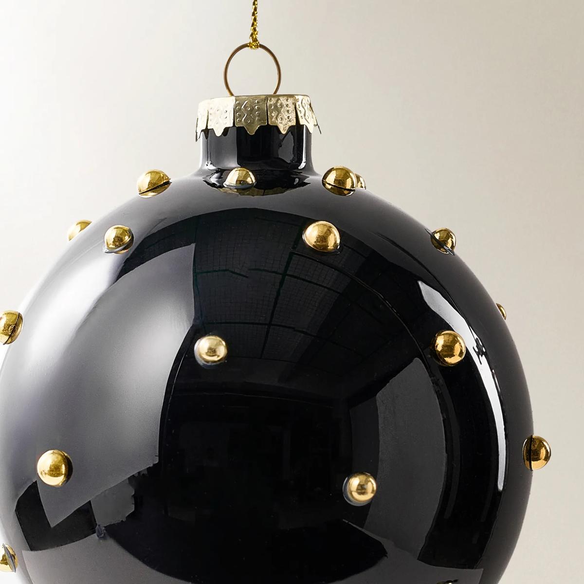 Black & Gold Dot Glass Ornament - Set of 6