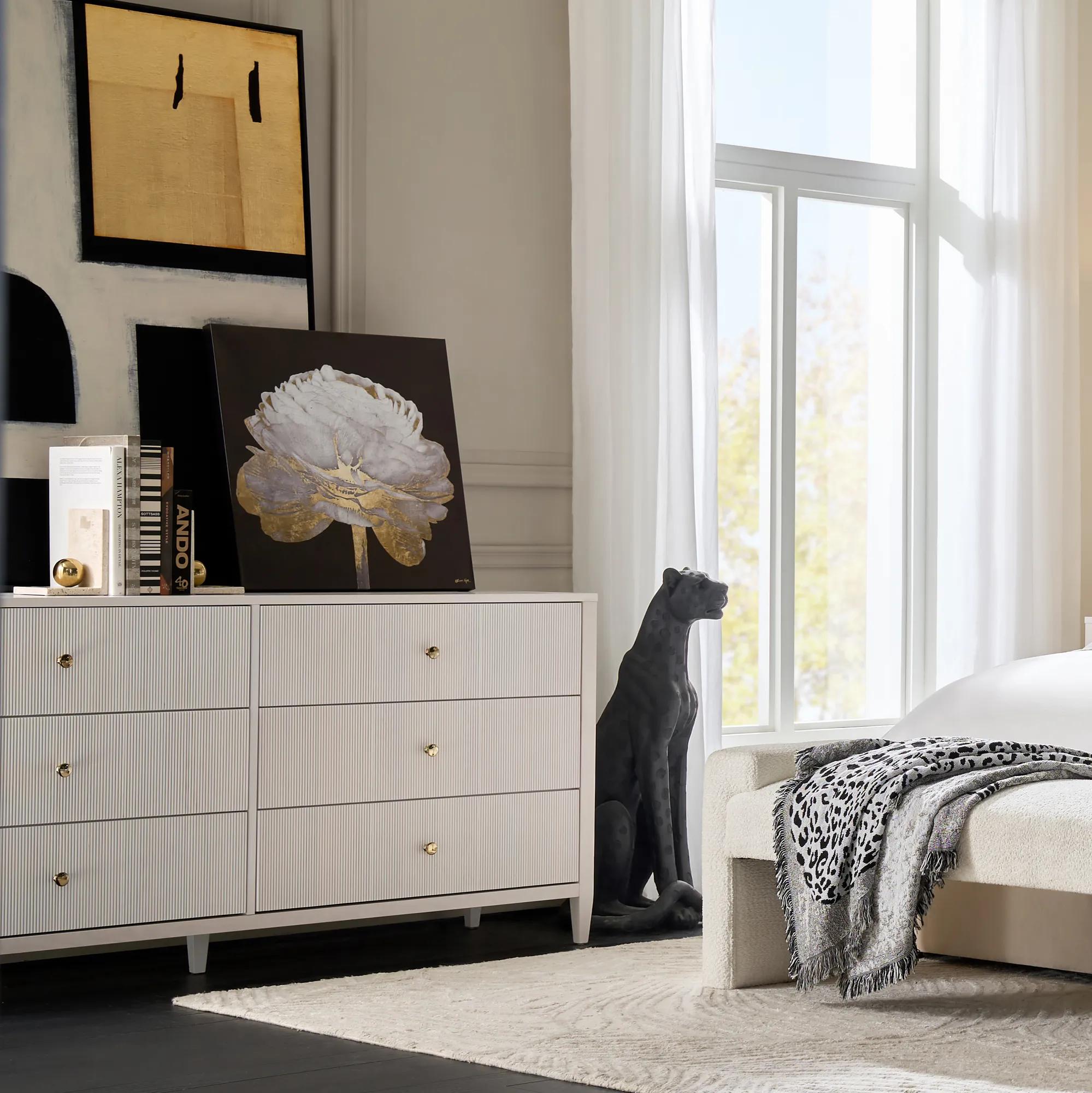 Viola Reeded White Ash Wood 6-Drawer Dresser (70