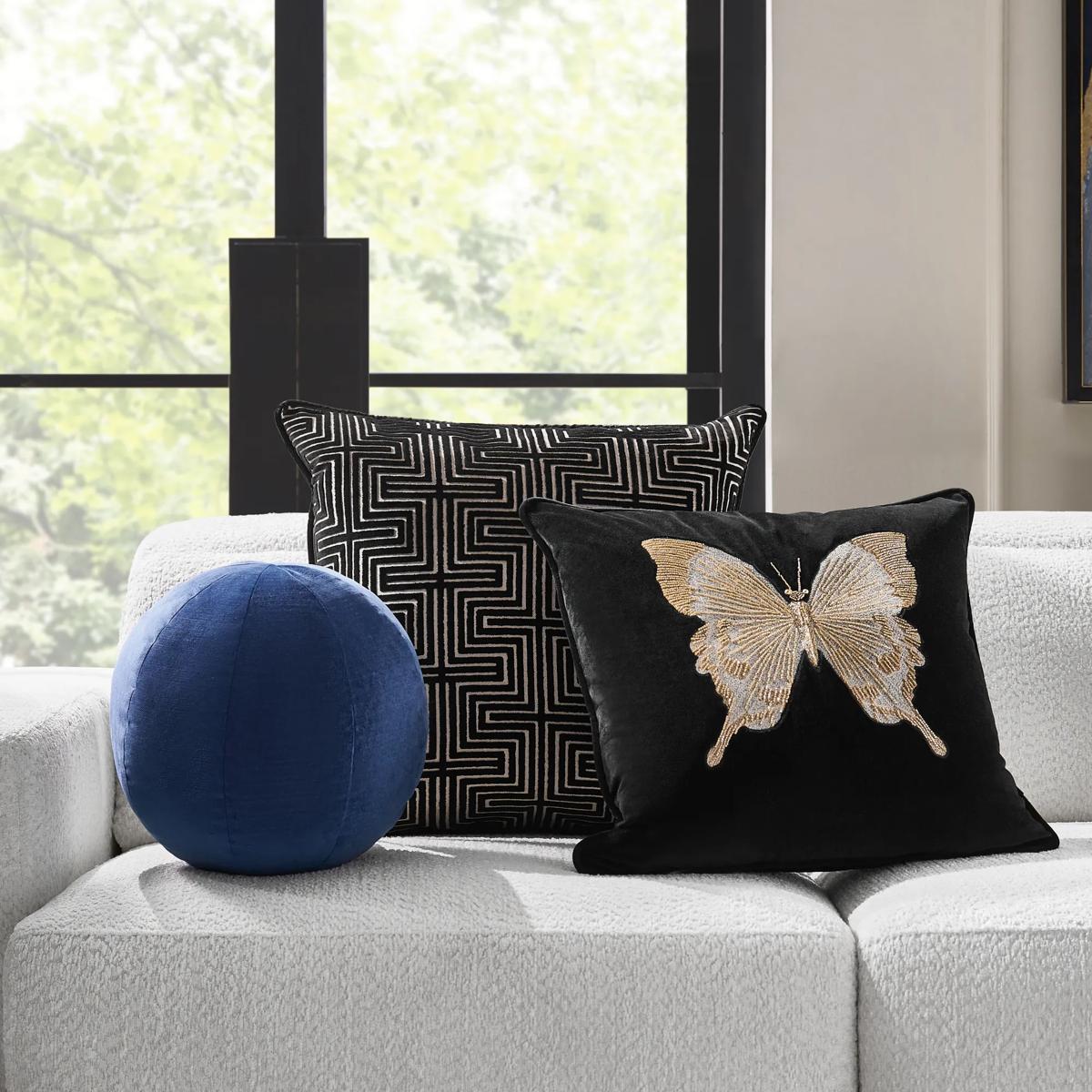 Veda Velvet Ball Pillow 12" - Blue