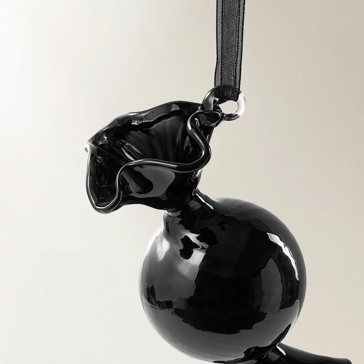 Black Glass Candy Ornament - Set of 6