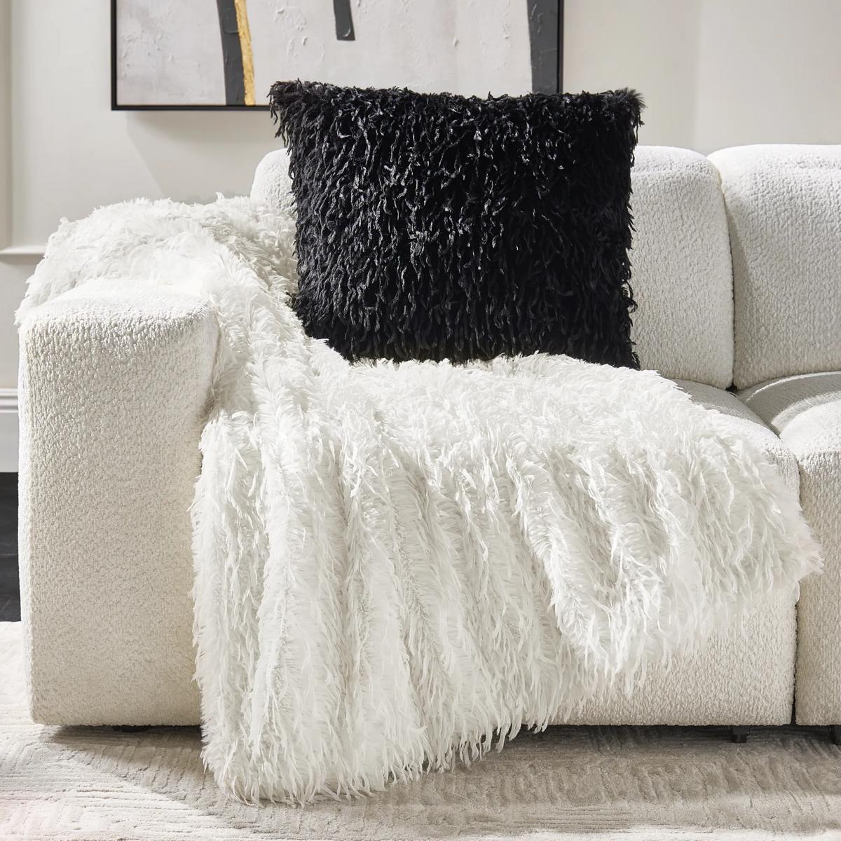 Pluma Faux Feather Throw 50" x 60" - White