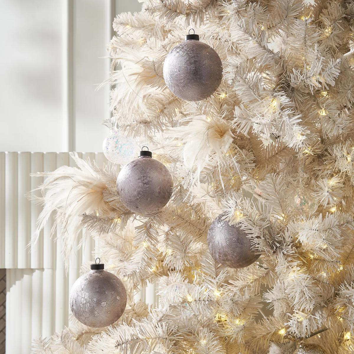 Silver Textured Glass Ornament - Set of 4