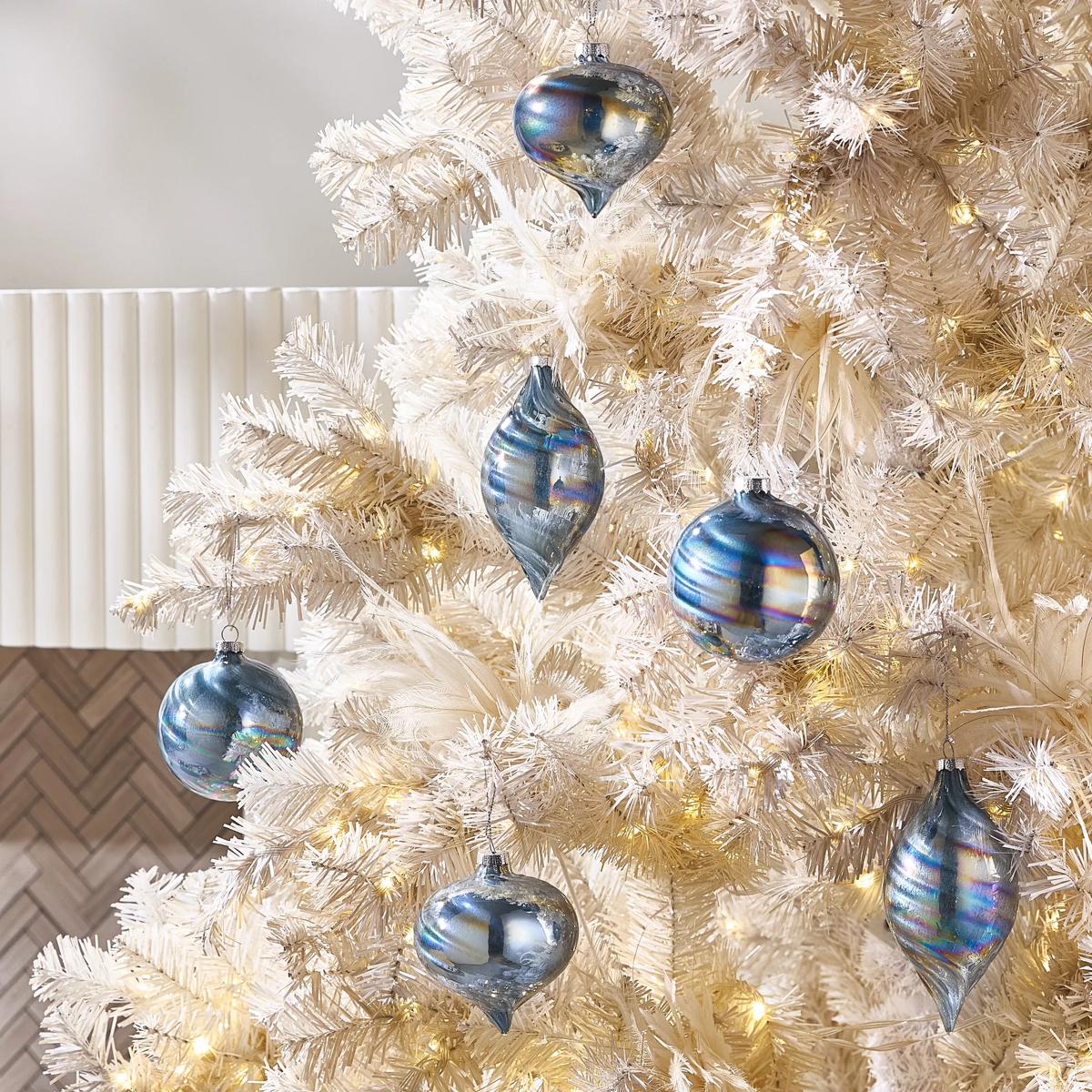 Iridescent Black Glass Ornament - Set of 6