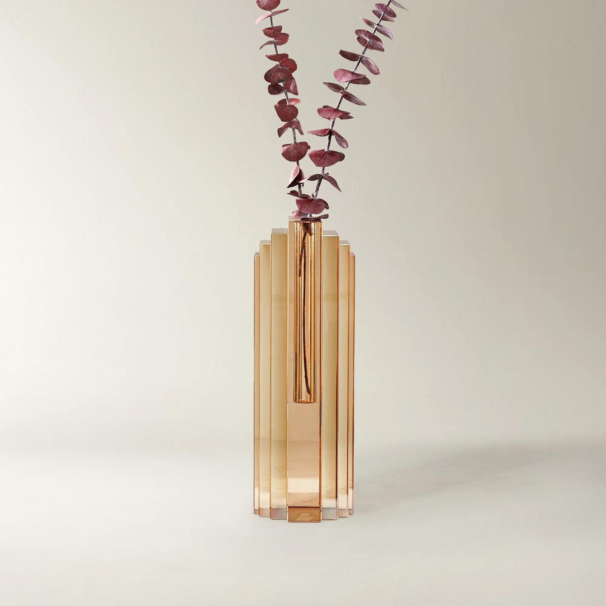Lucca Crystal Vase - Mirrored Amber