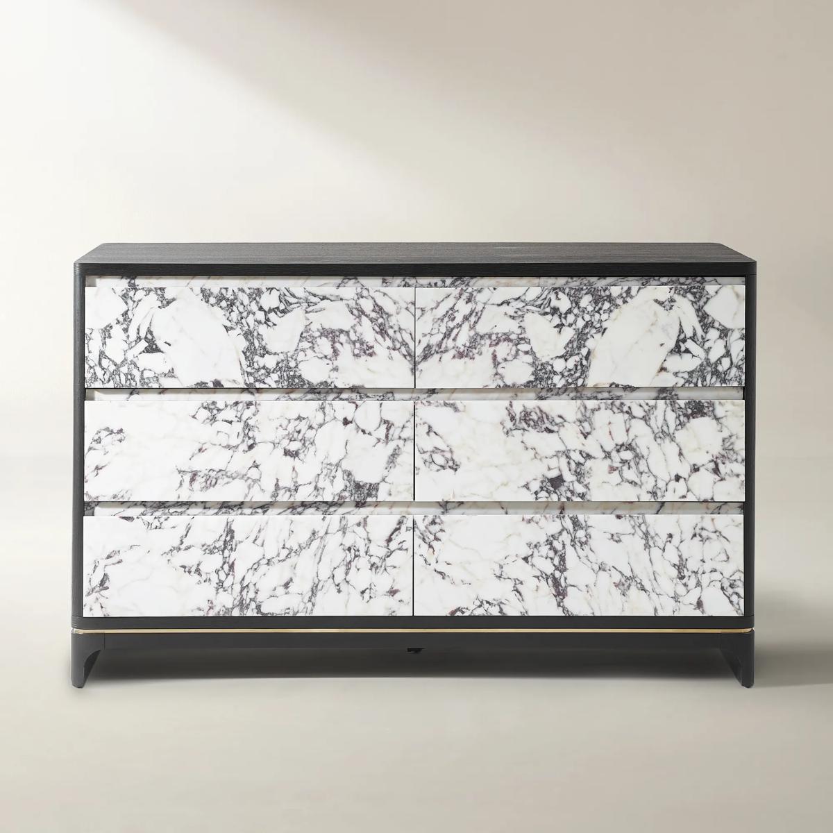Vanta Black Oak And Calacatta Marble 6-Drawer Dresser (66