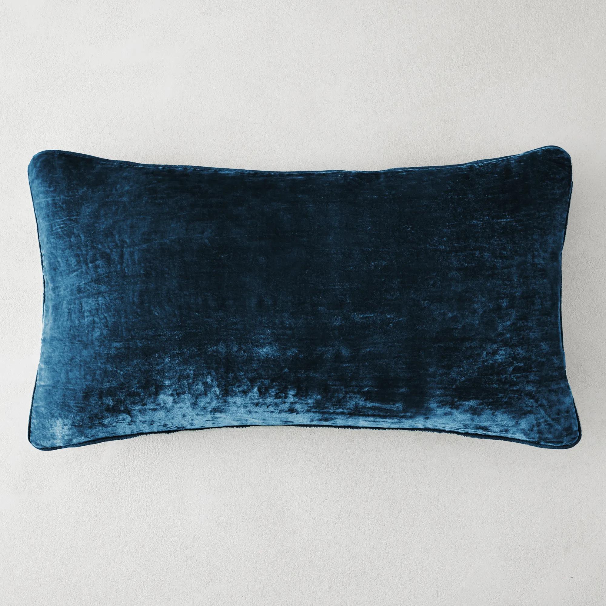 Shelby Silk Velvet Pillow 14" x 26" - Cerulean