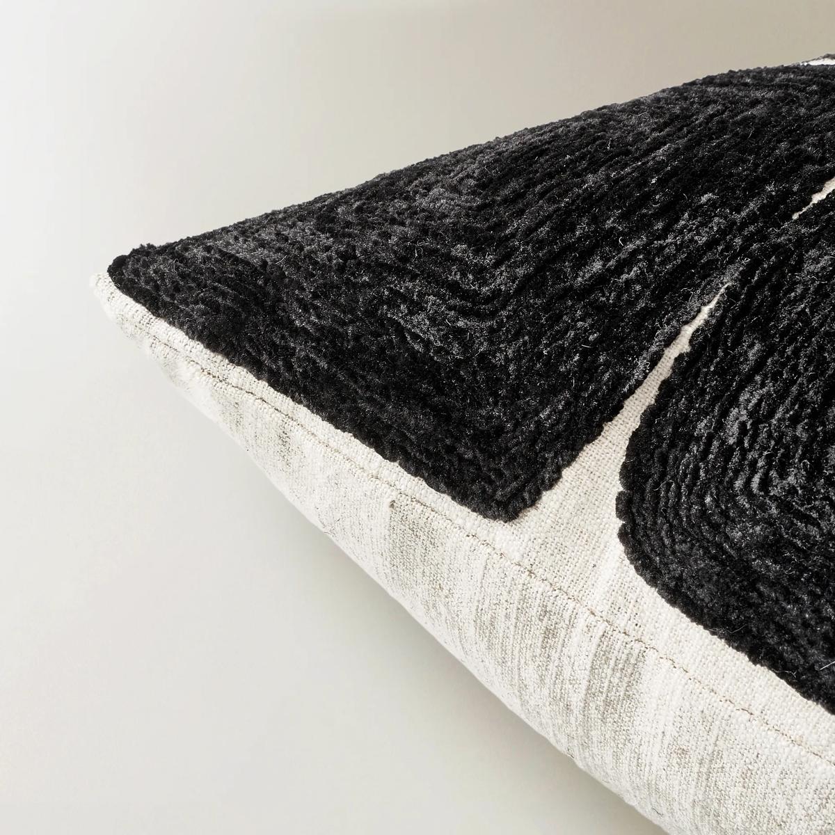 Kylen Embroidered Lumbar 24" x 14" - Black