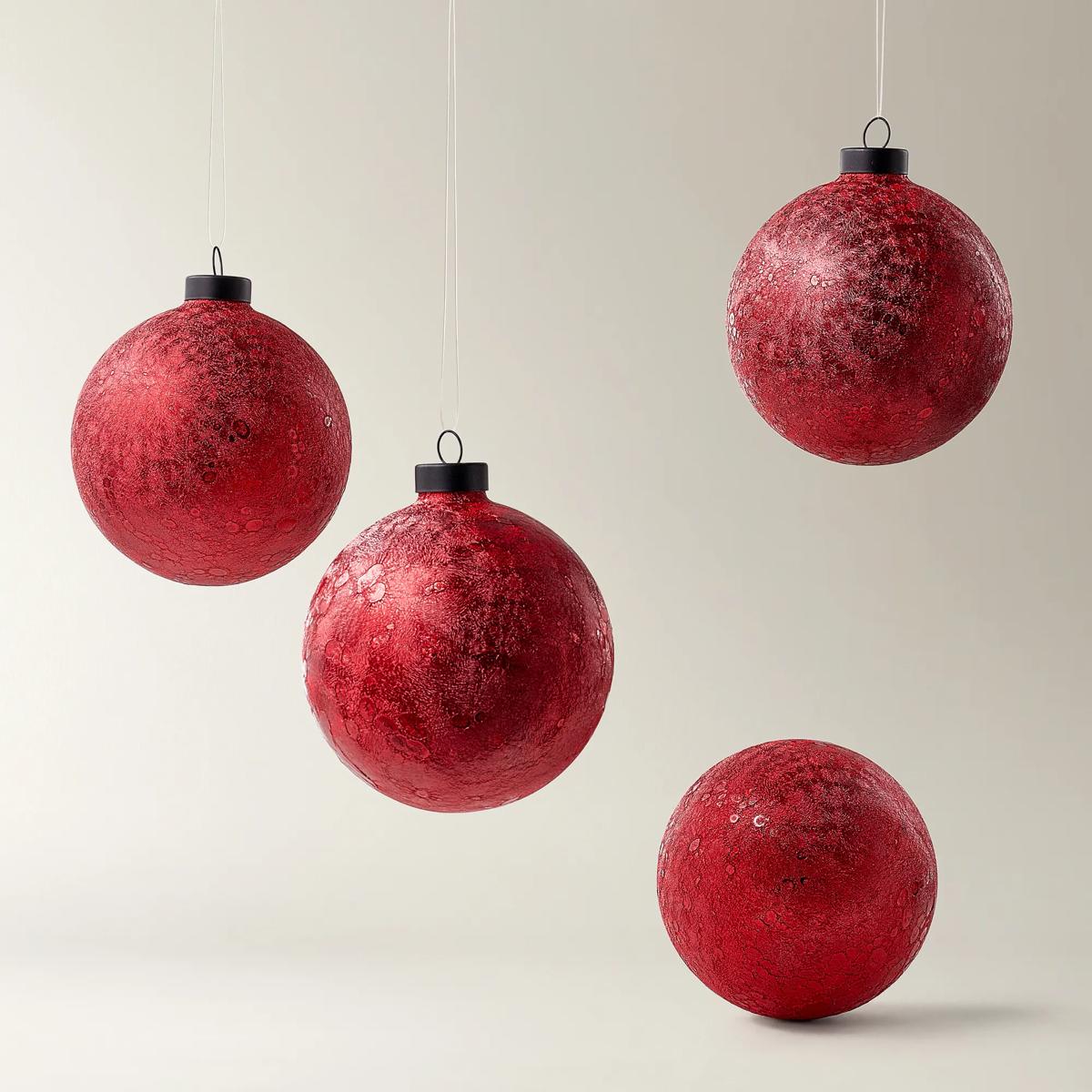 Red Textured Glass Ornament - Set of 4