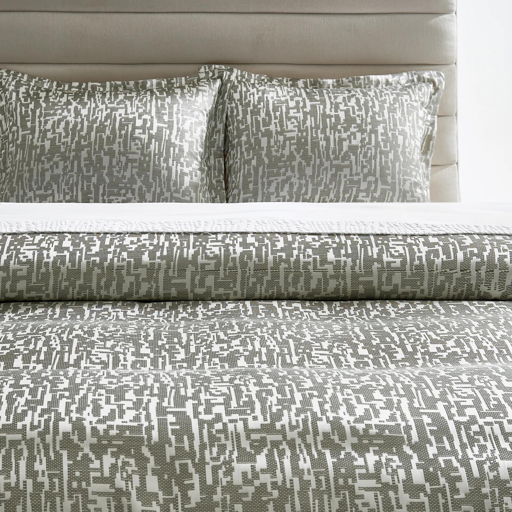 Podva Embroidered Bedding Set  - Pearl/ Charcoal