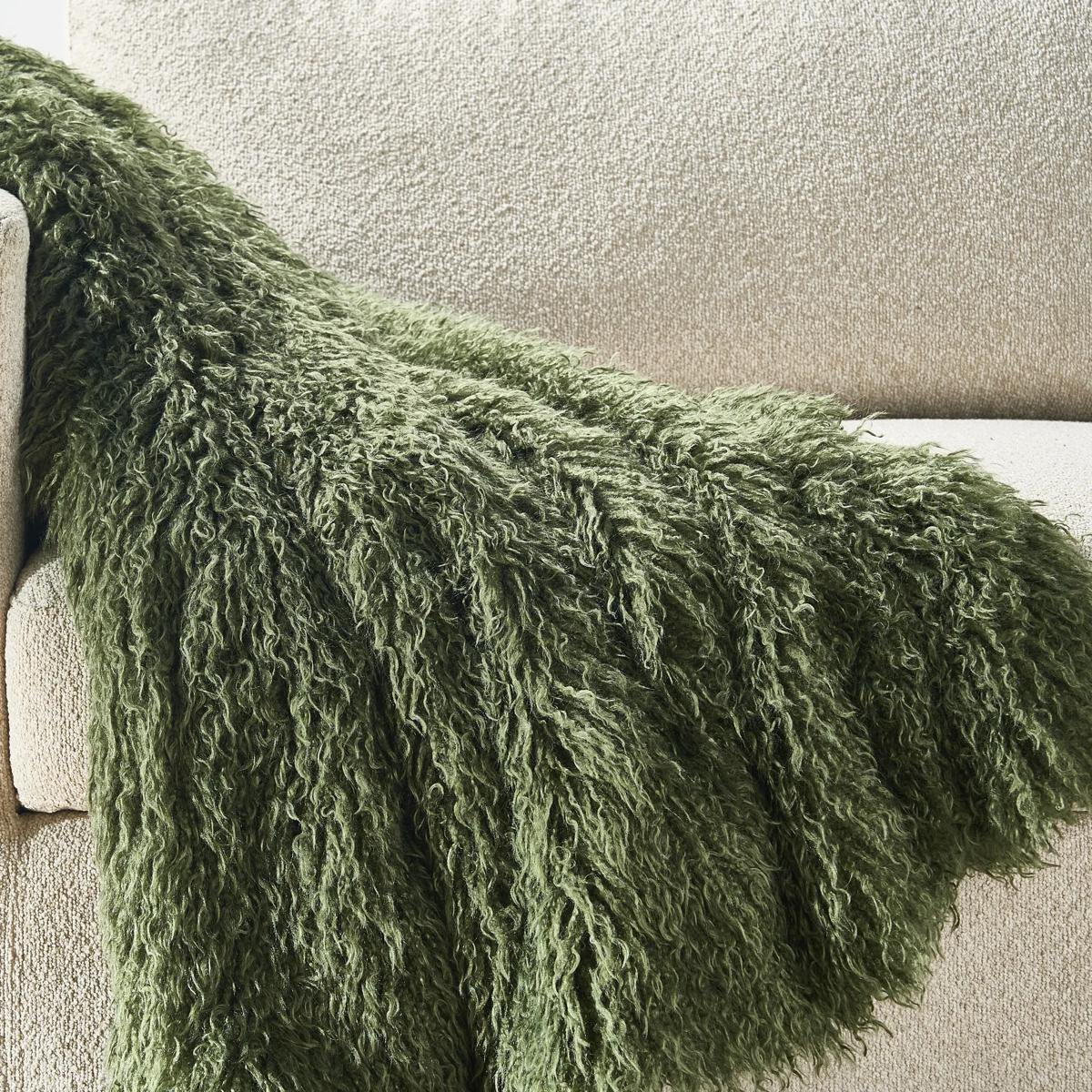 Micah Faux Mongolian Throw 50" x 60" - Dark Green