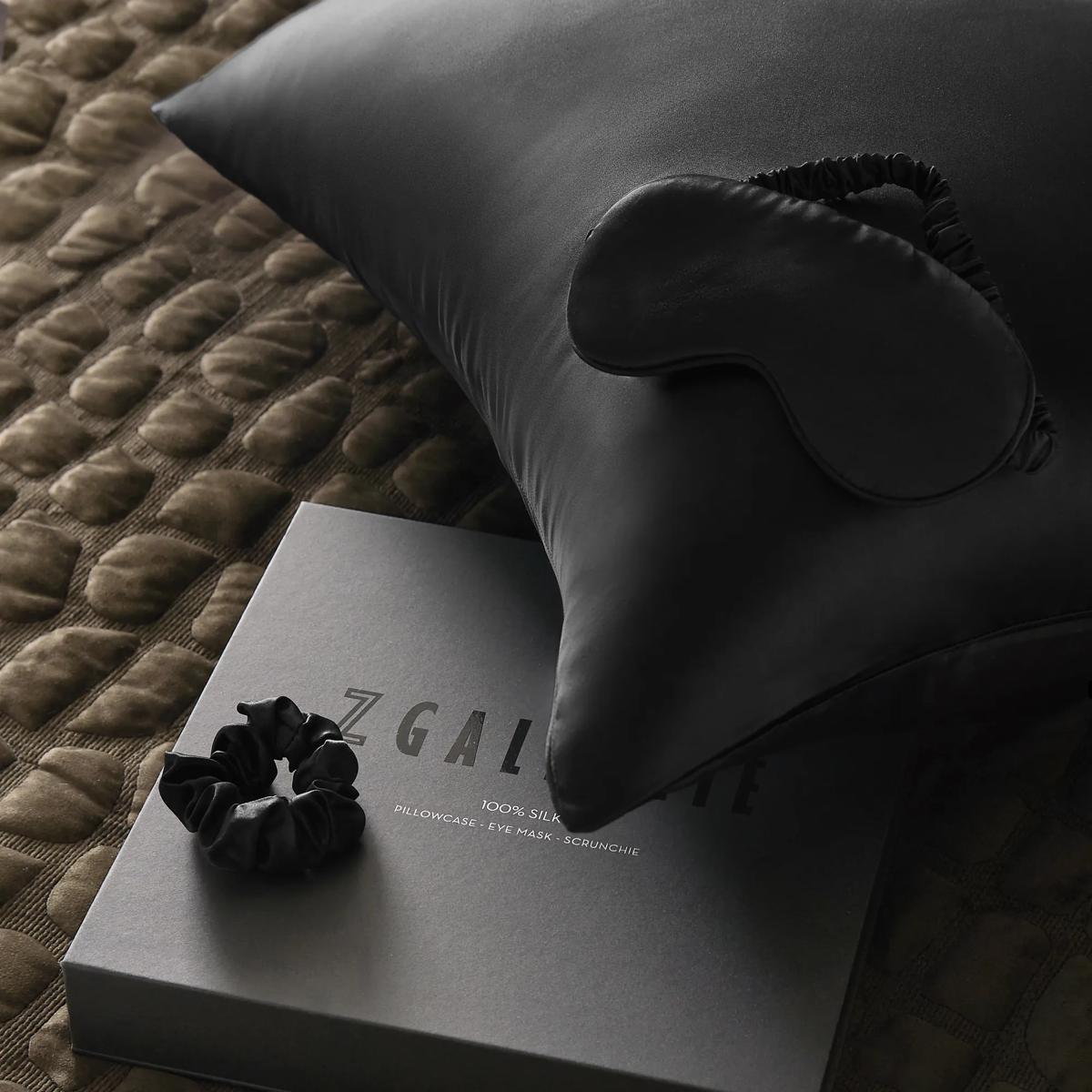 Silk Pillow Case & Mask Set Black