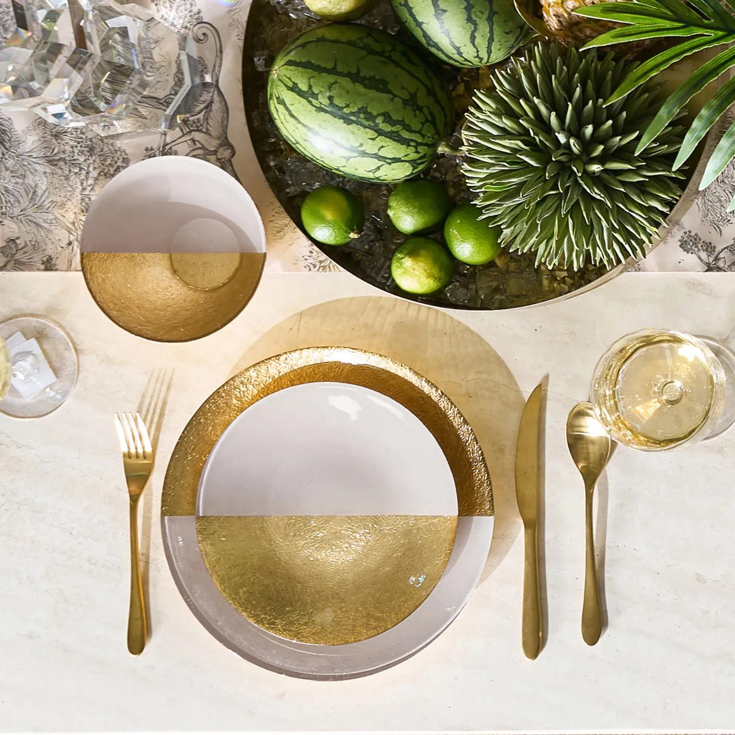 Gemini Dinnerware Sets - White and Gold