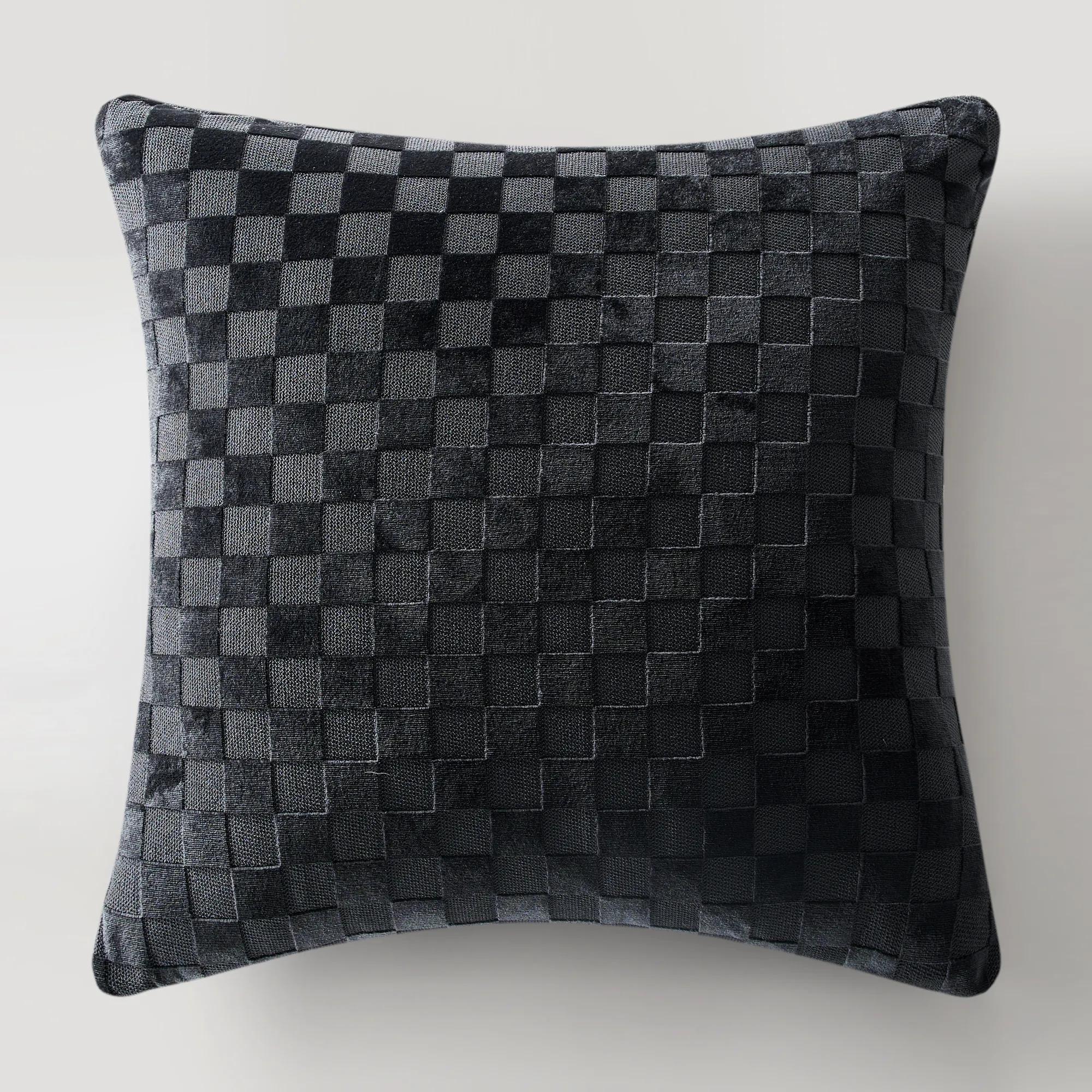 Checker Velvet Pillow 22" - Black