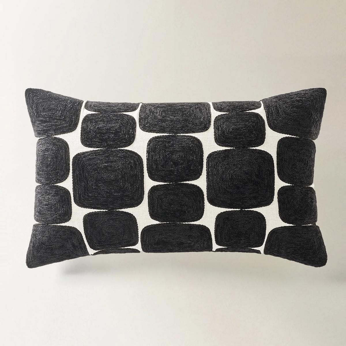 Kylen Embroidered Lumbar 24" x 14" - Black