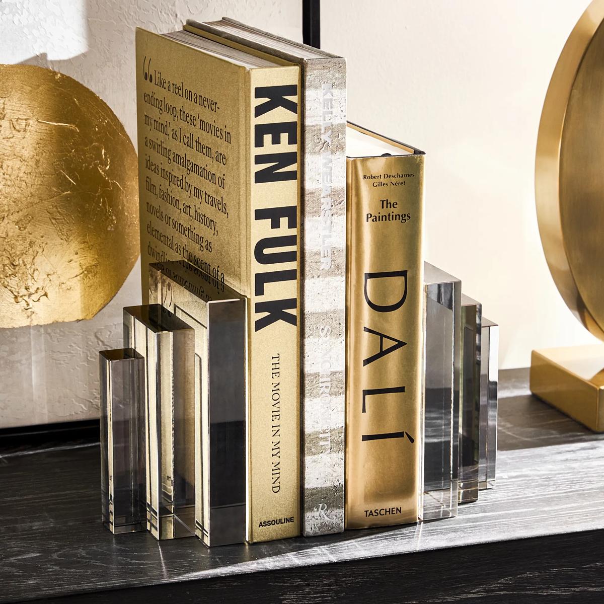 Lucca Crystal Bookends - Mirrored Graphite