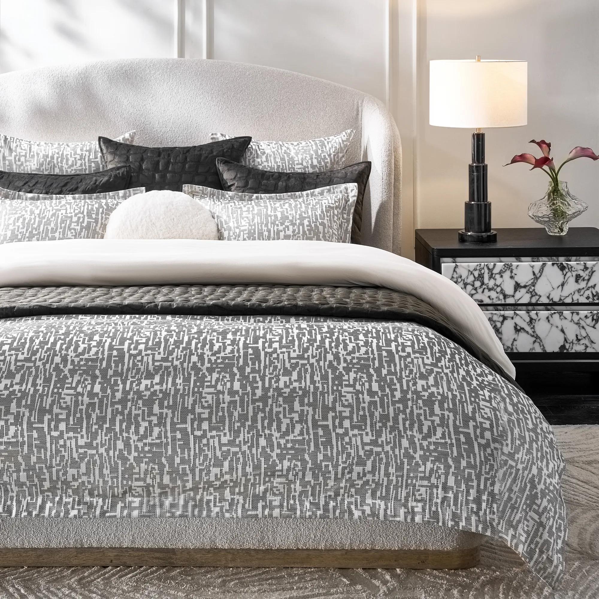 Podva Embroidered Bedding Set  - Pearl/ Charcoal