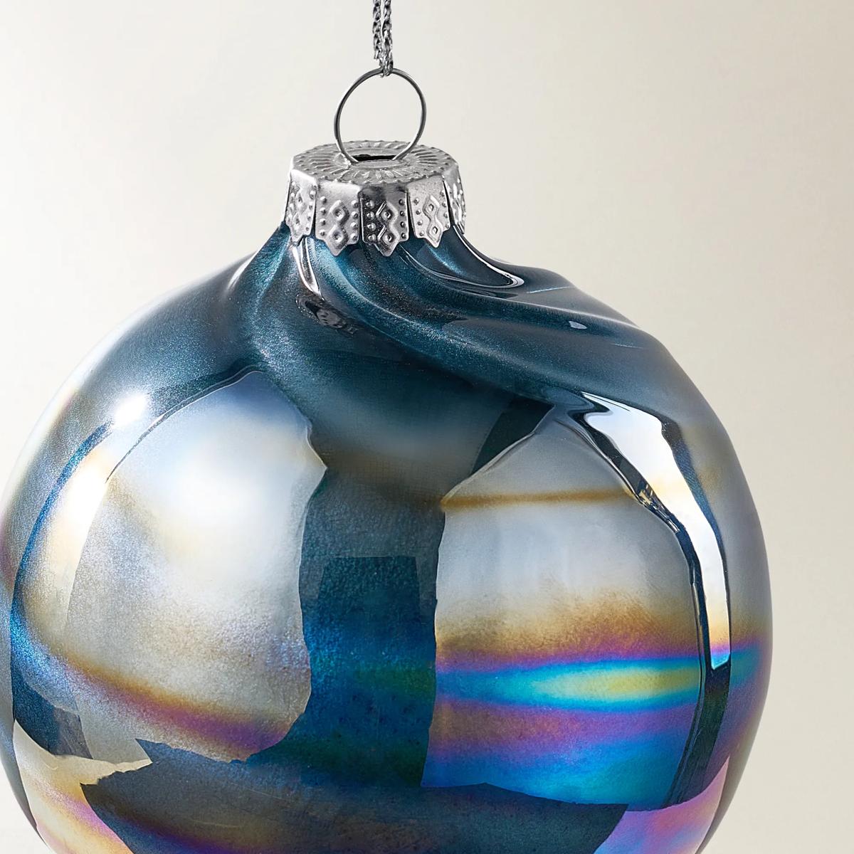 Iridescent Black Glass Ornament - Set of 6
