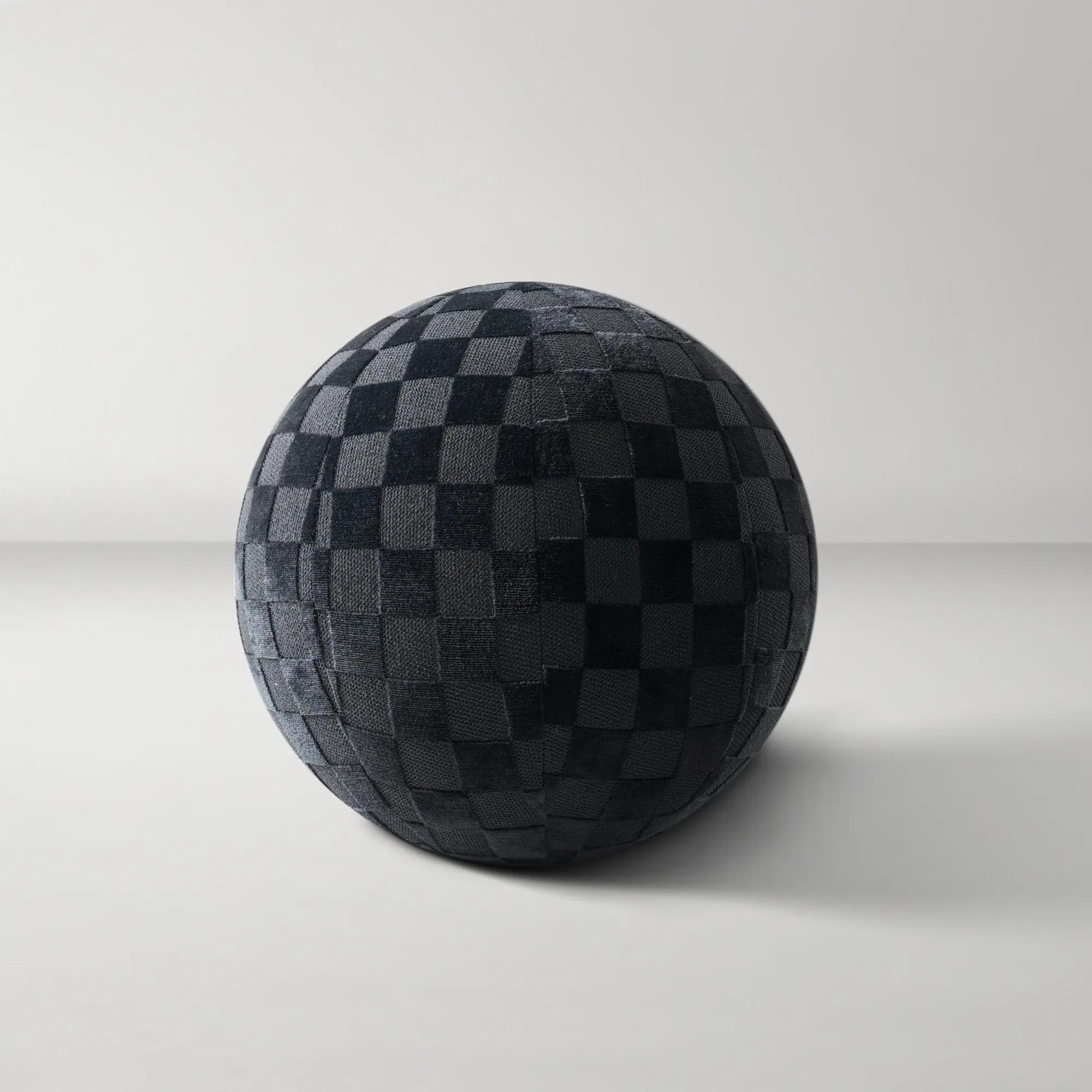 Checker Velvet Ball Pillow 12" - Black