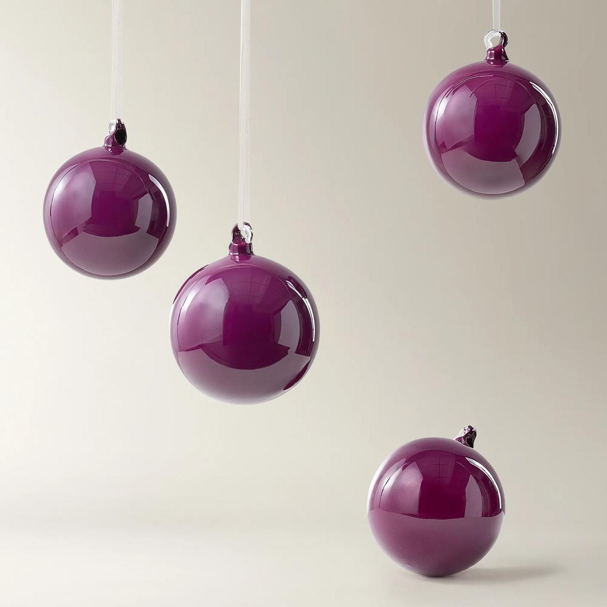 Cranberry Glass Ornament 4" - Set of 4