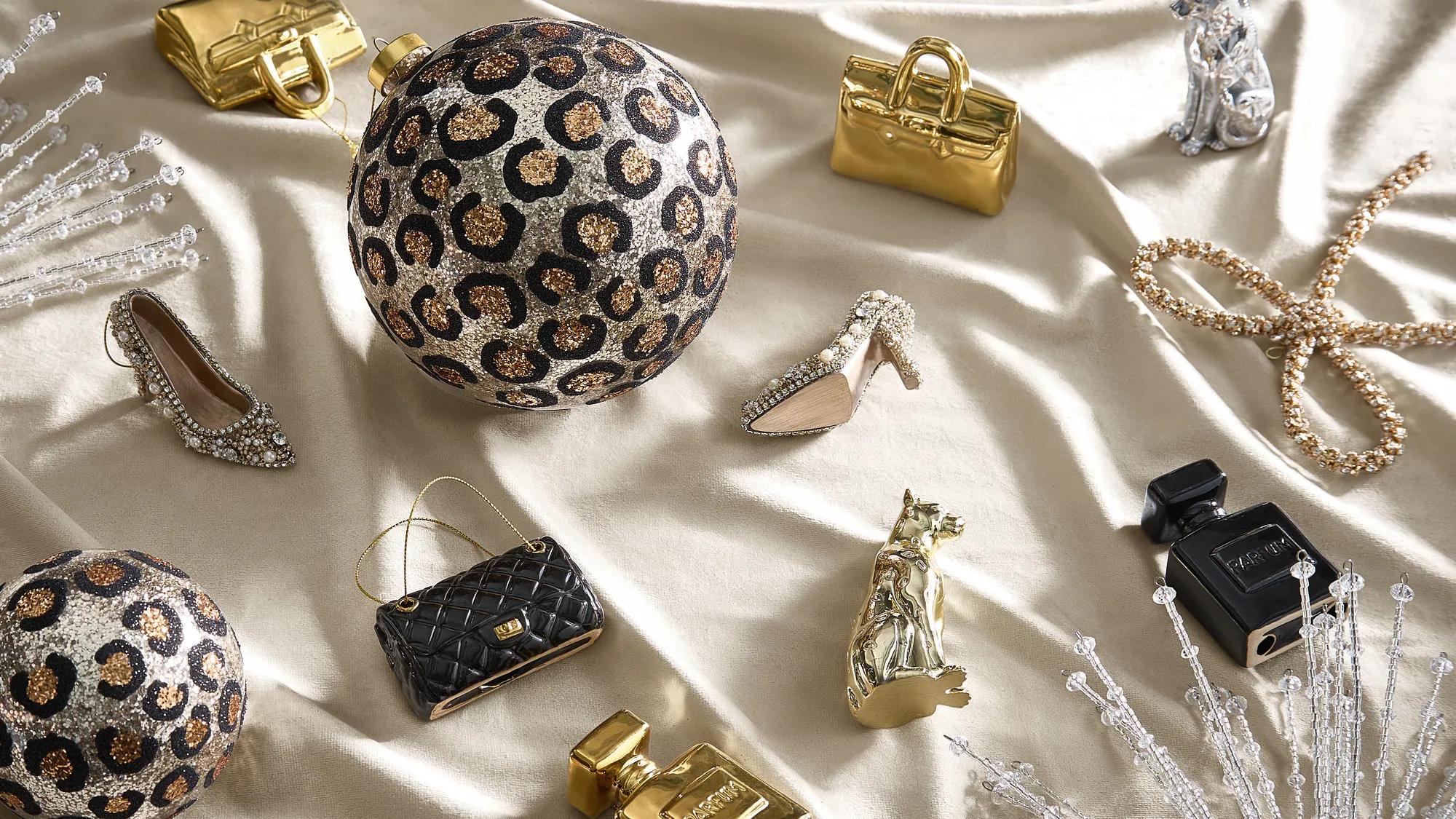 Parfum Bottle & Handbag Ornaments Metallic Gold - Set of 4