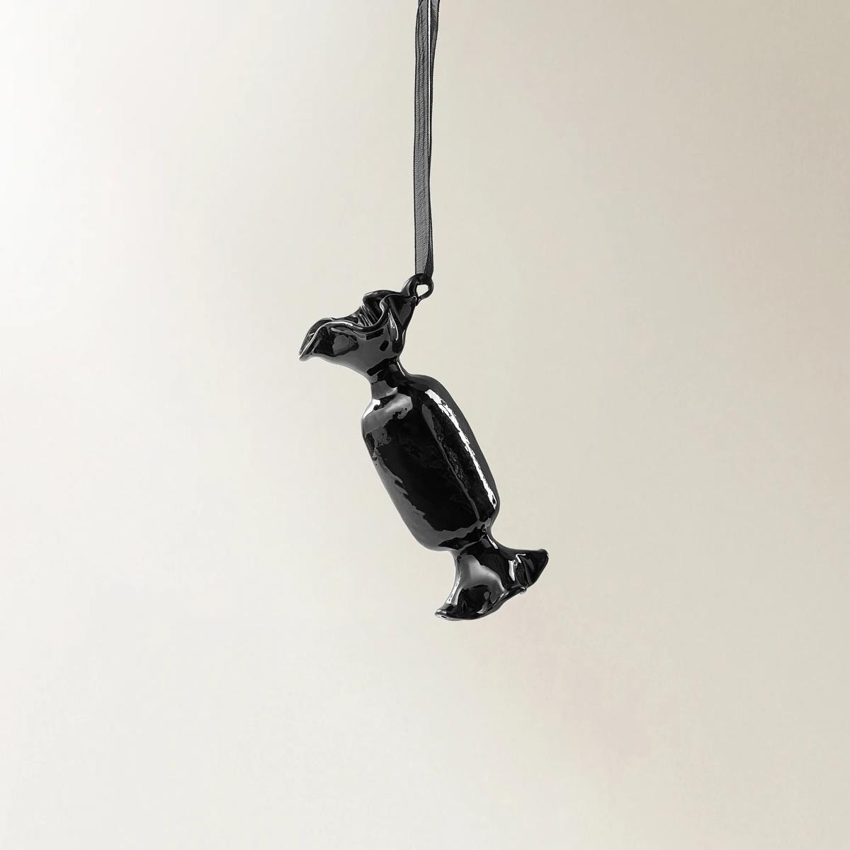 Black Glass Candy Ornament - Set of 6
