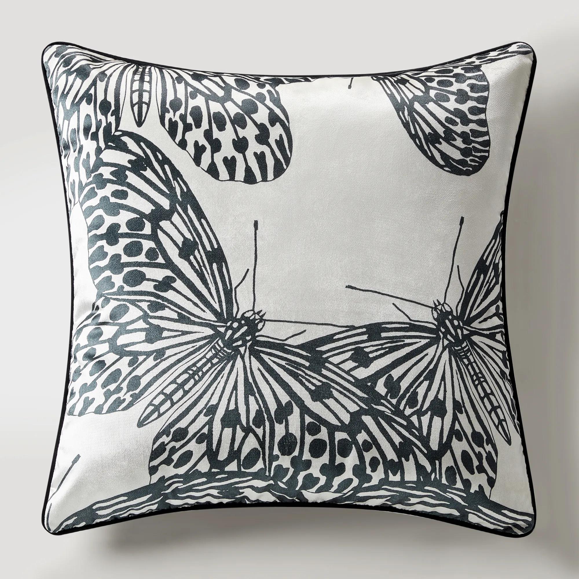 Butterfly Pillow 22"- Black/Ivory