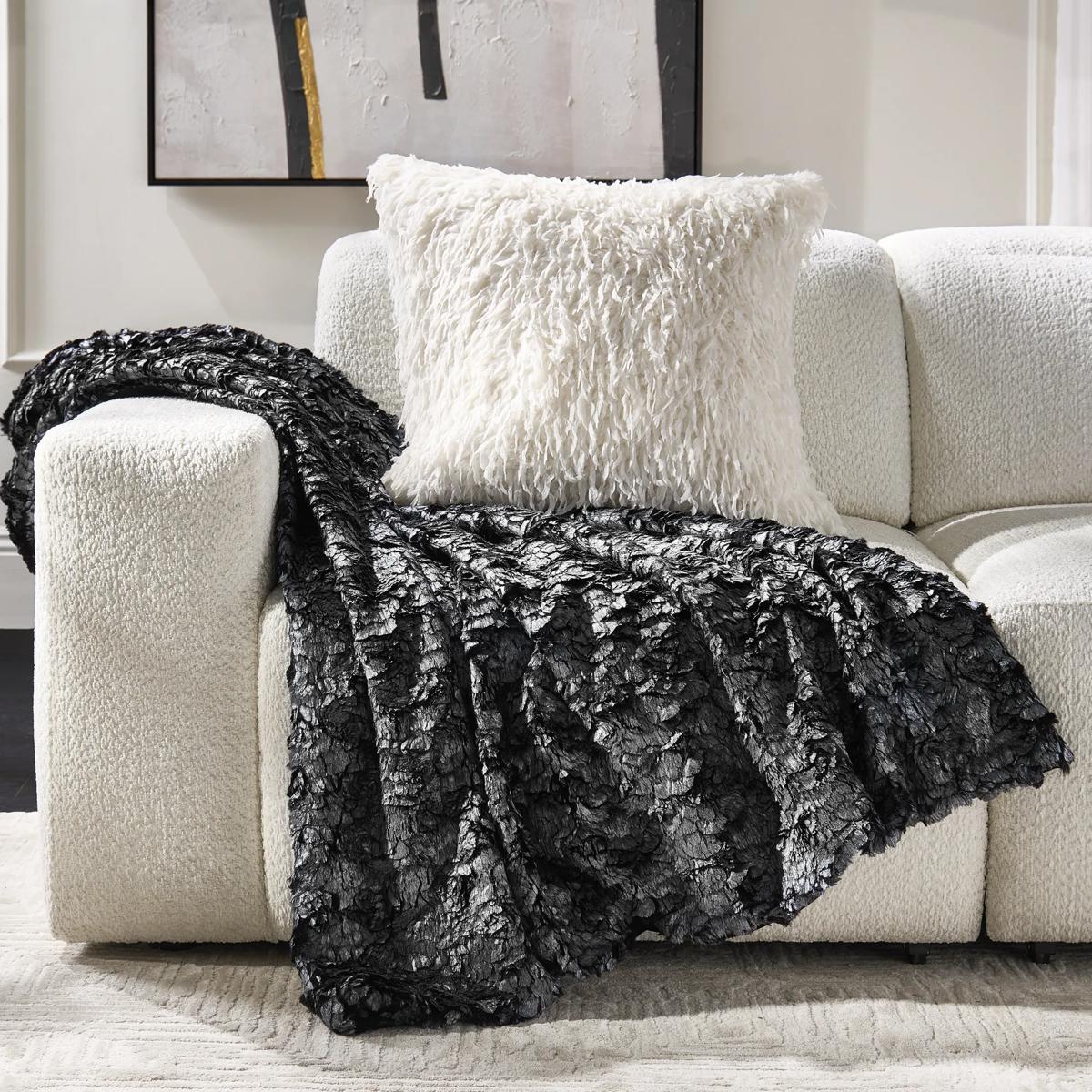 Celeste Metallic Faux Fur Throw 50" x 60" - Graphite