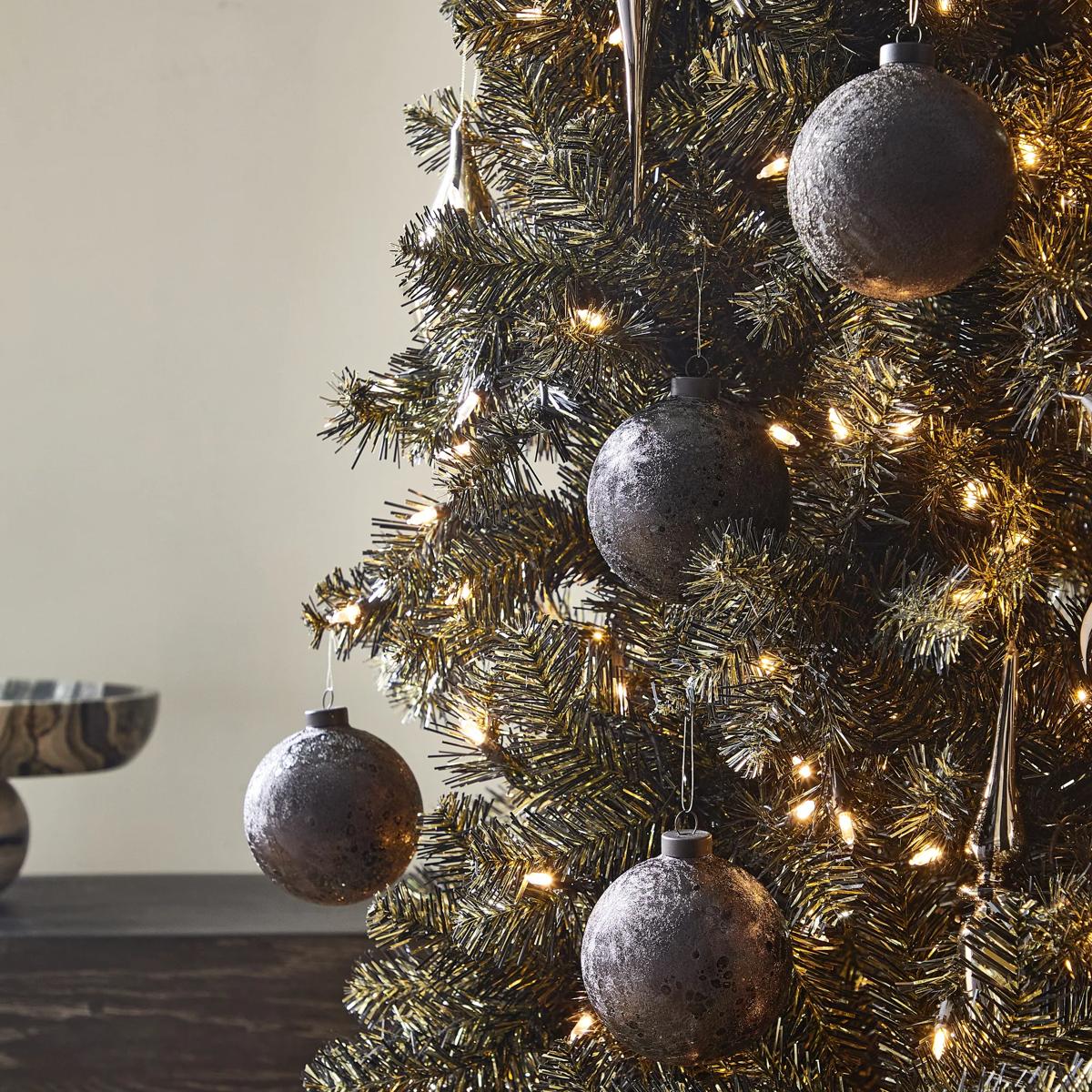 Black Textured Glass Ornament - Set of 4